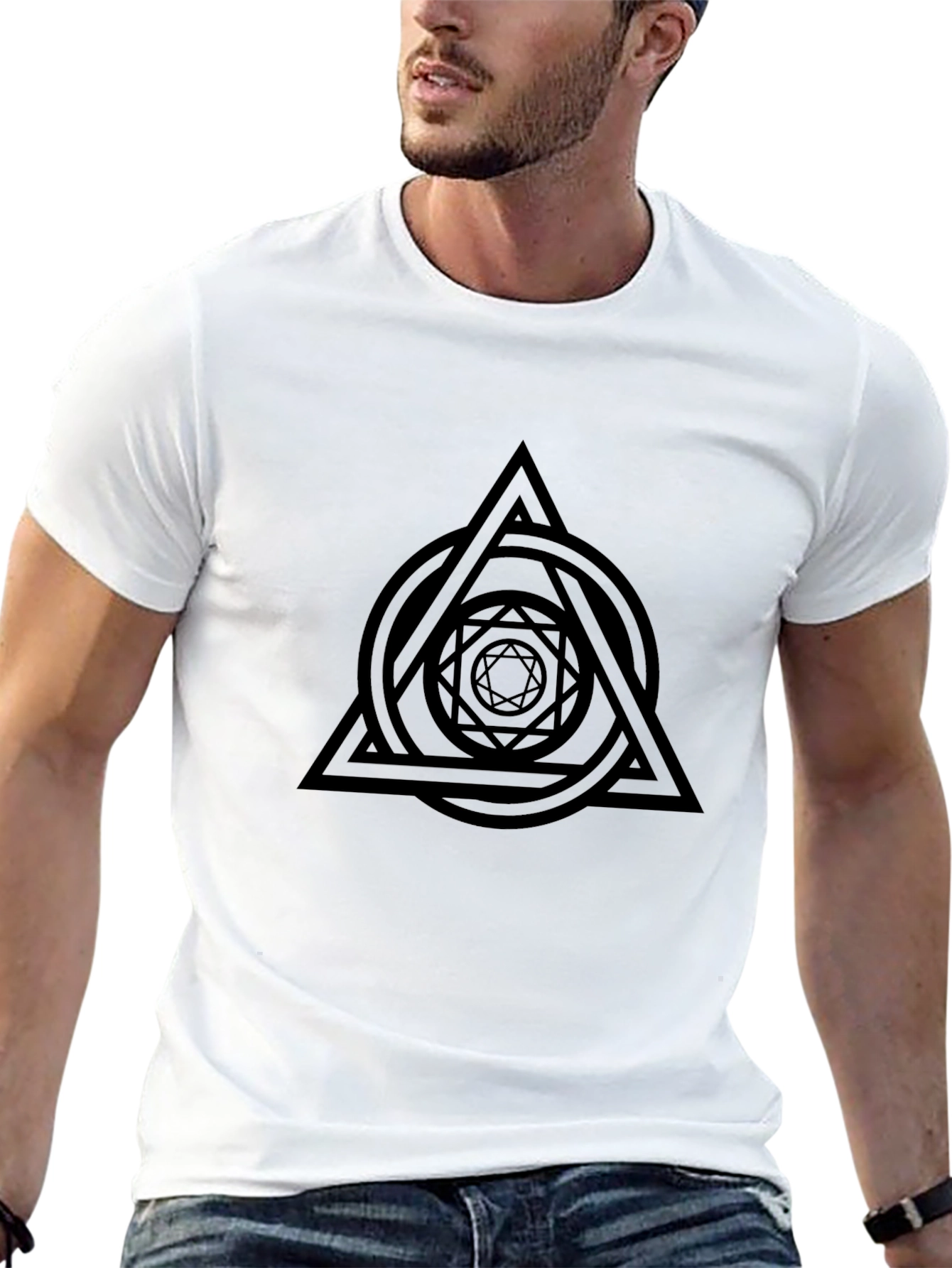 Geometric Symbol Graphic Black T-Shirt
