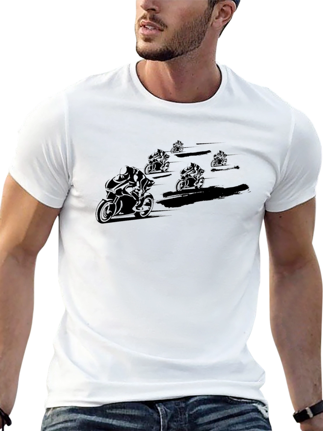 Black Motorcycle Racer Graphic T-Shirt