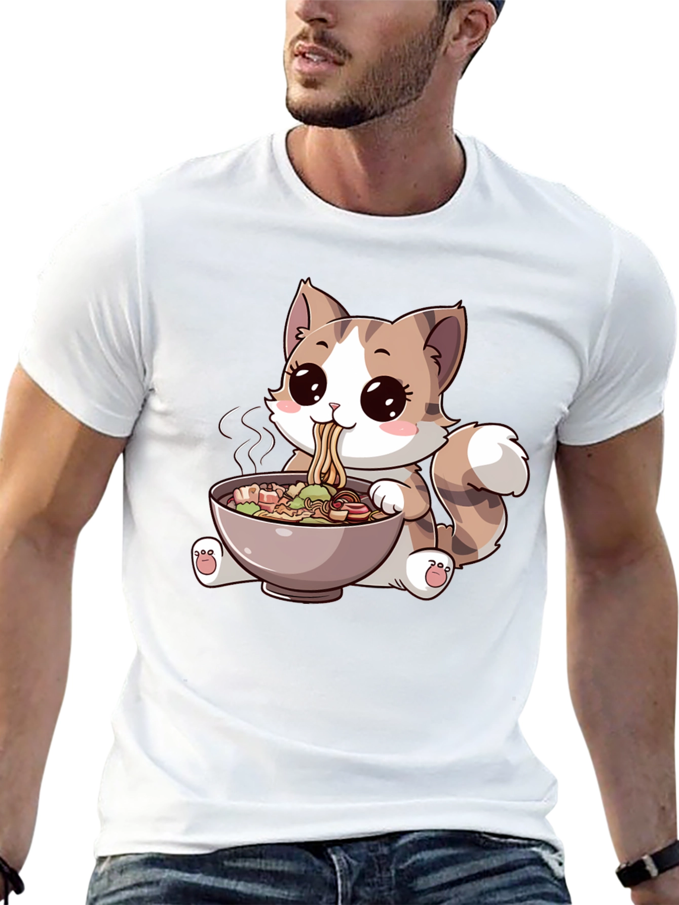 Cute Cartoon Cat Ramen T-Shirt