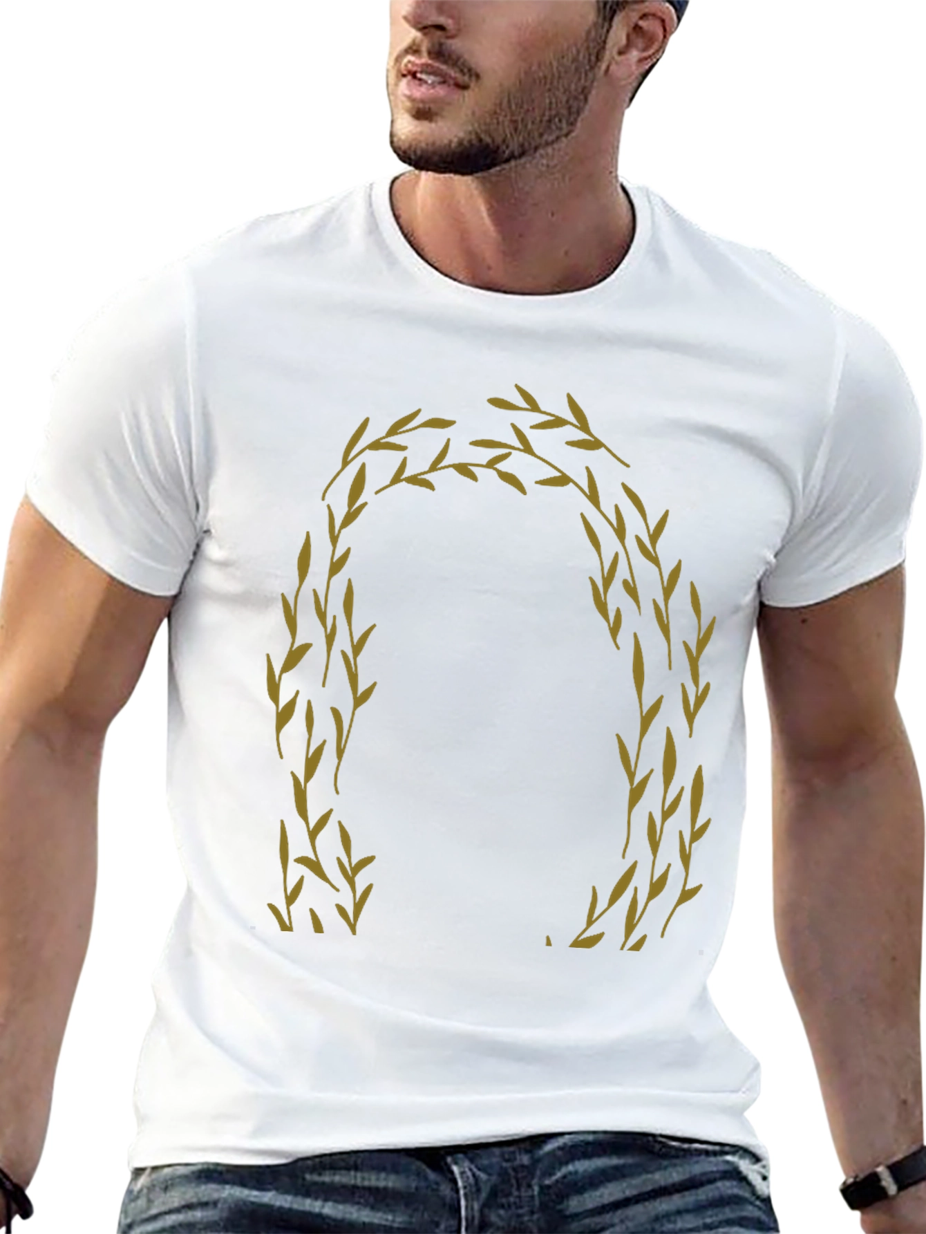 Olive Branch Wreath Graphic Tee - Black Cotton Casual