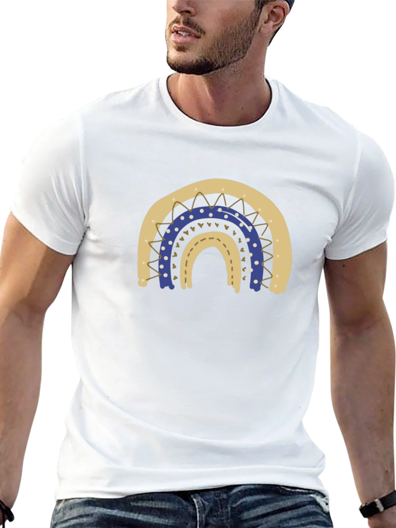 Stylish Black T-Shirt with Boho Rainbow Design