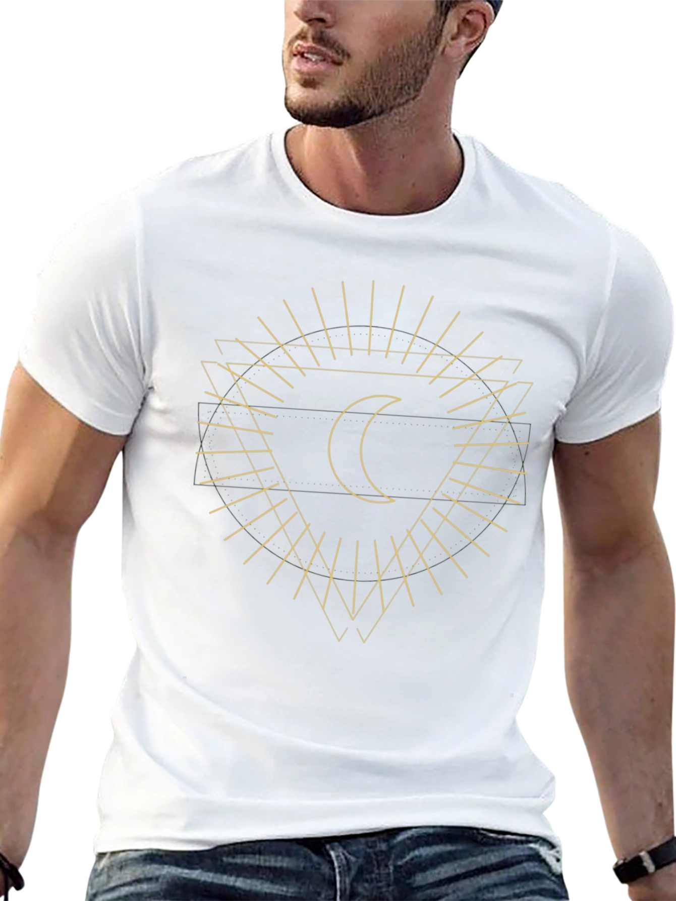Geometric Moon Graphic Black T-Shirt