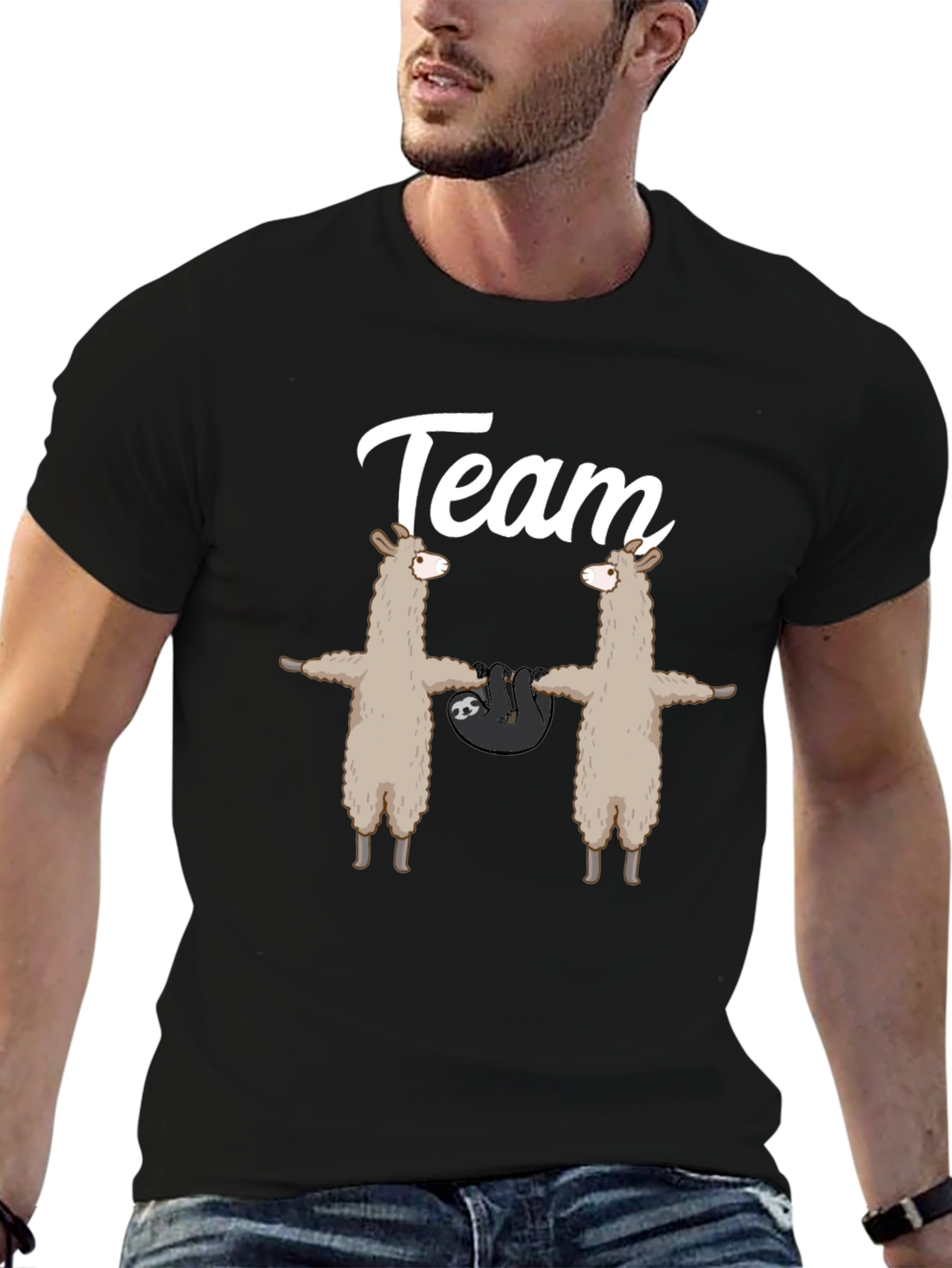 Llama Sloth Team Black T-Shirt
