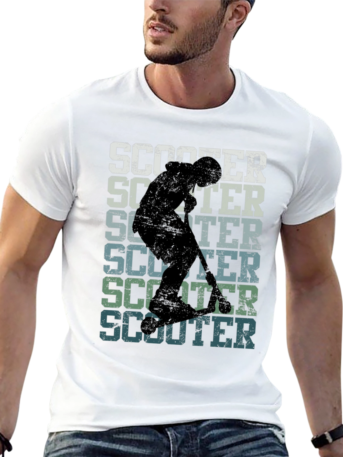 Retro Scooter Graphic Tee - Black Cotton T-Shirt