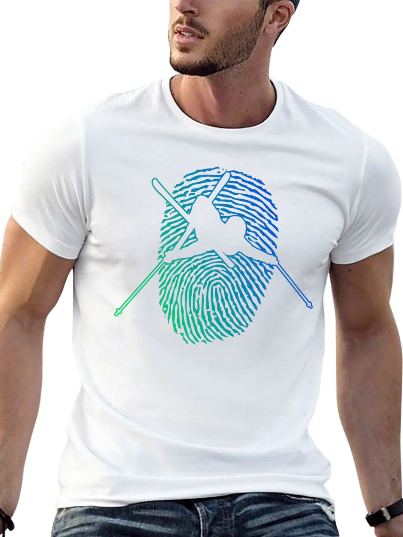 Skier Fingerprint Graphic Tee - Black Cotton T-Shirt