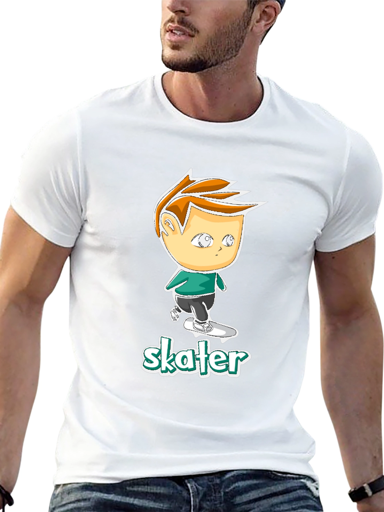 Cool Skater Boy Cartoon Black T-Shirt