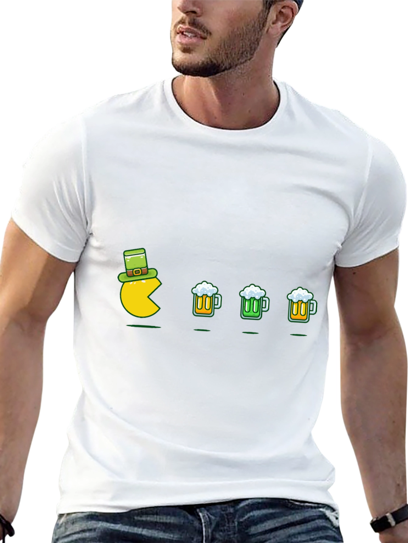 St. Patricks Day Gamer T-Shirt - Pacman Eats Beer