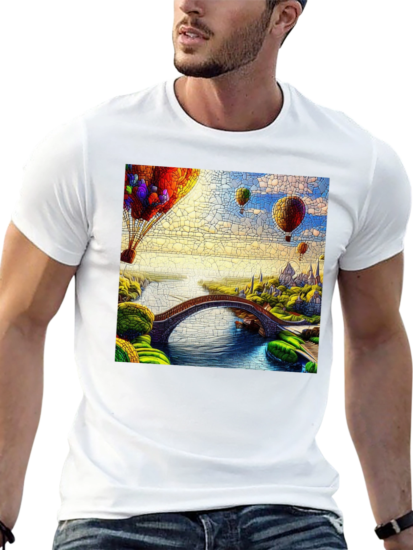 Artistic Landscape Hot Air Balloon Graphic Tee