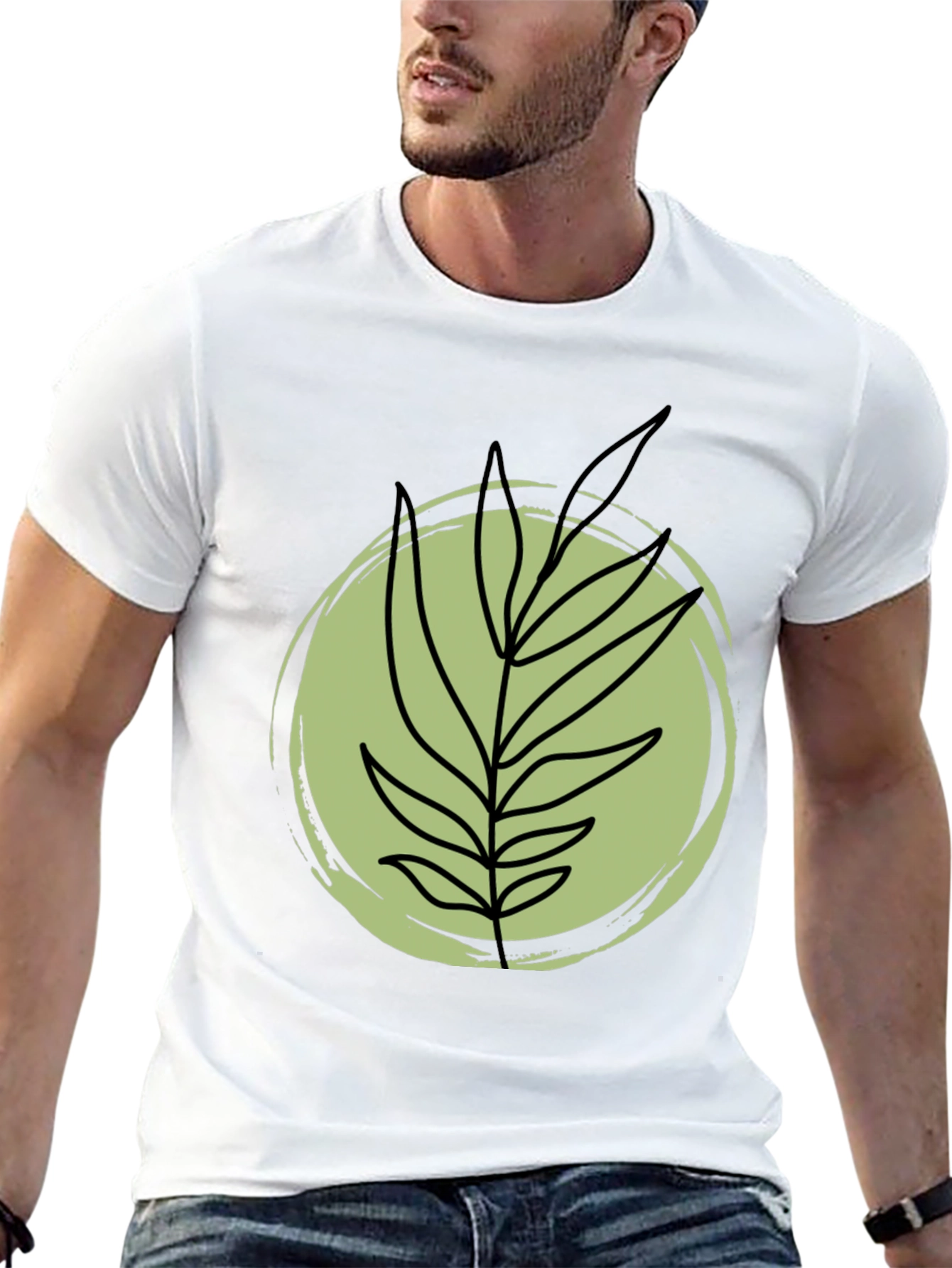 Stylish Black Tee with Abstract Leaf Design