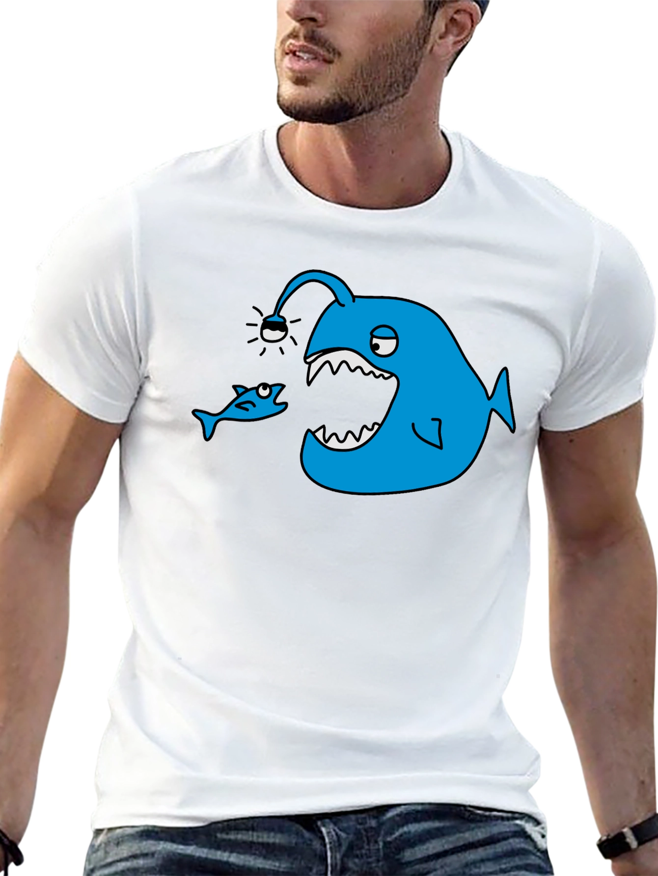 Angler Fish Graphic Tee - Black Cotton T-Shirt