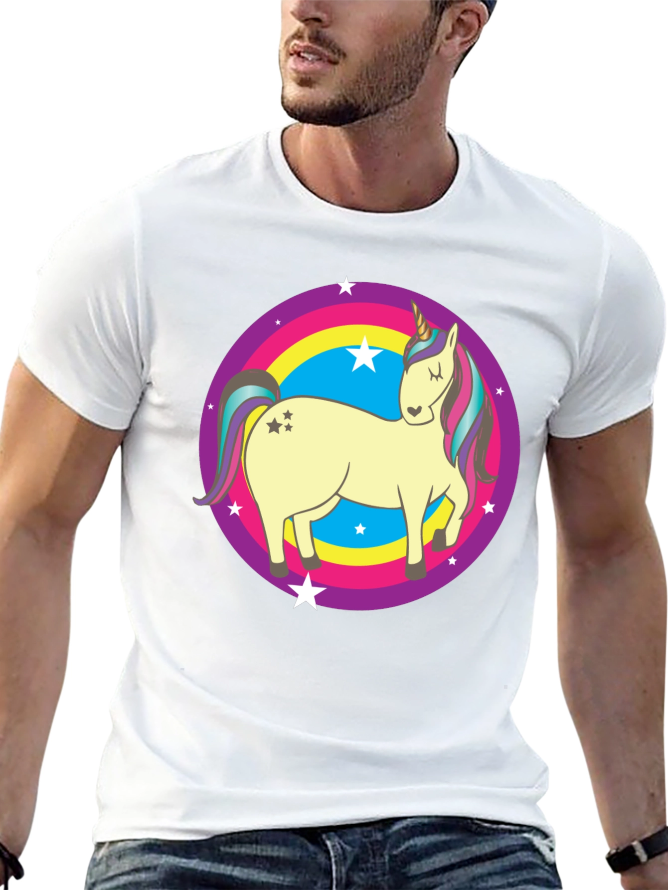 Unicorn Rainbow Circle Graphic T-Shirt