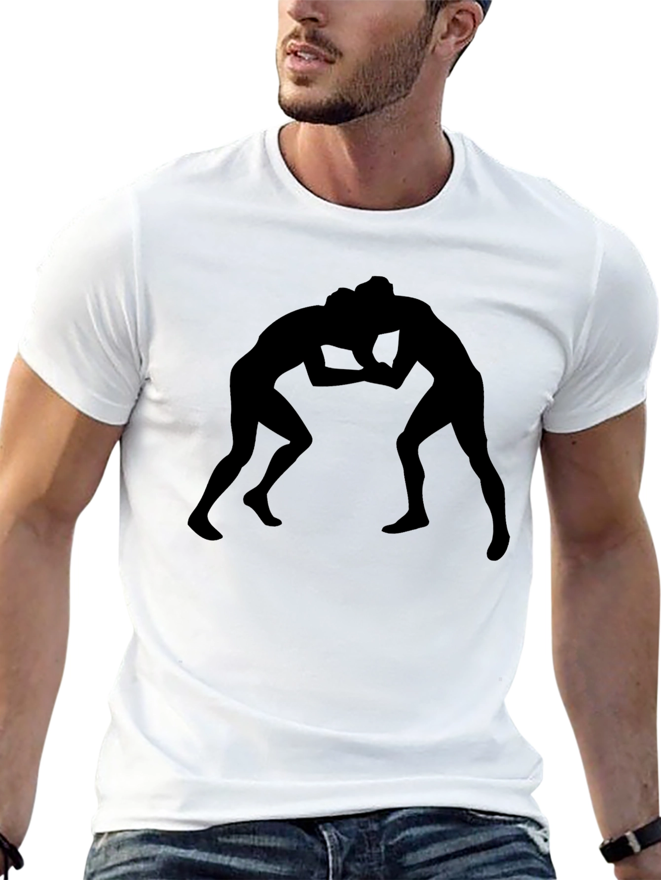 Wrestling Silhouette Graphic Tee - Black