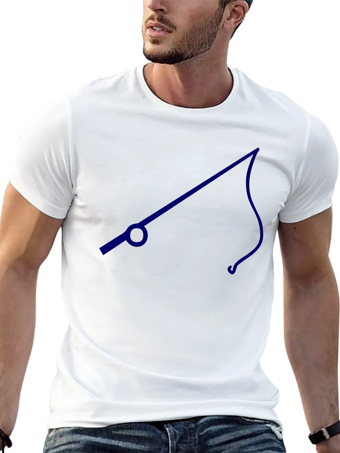 Mens Black T-Shirt with Blue Fishing Pole Design