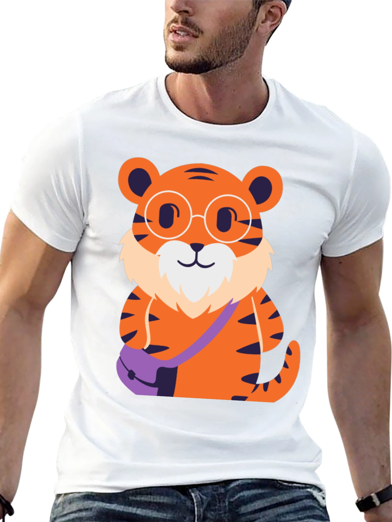 Nerdy Tiger Graphic Tee - Black Cotton T-Shirt