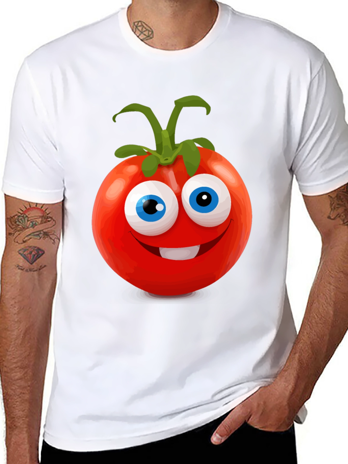 Cartoon Tomato Graphic Black T-Shirt