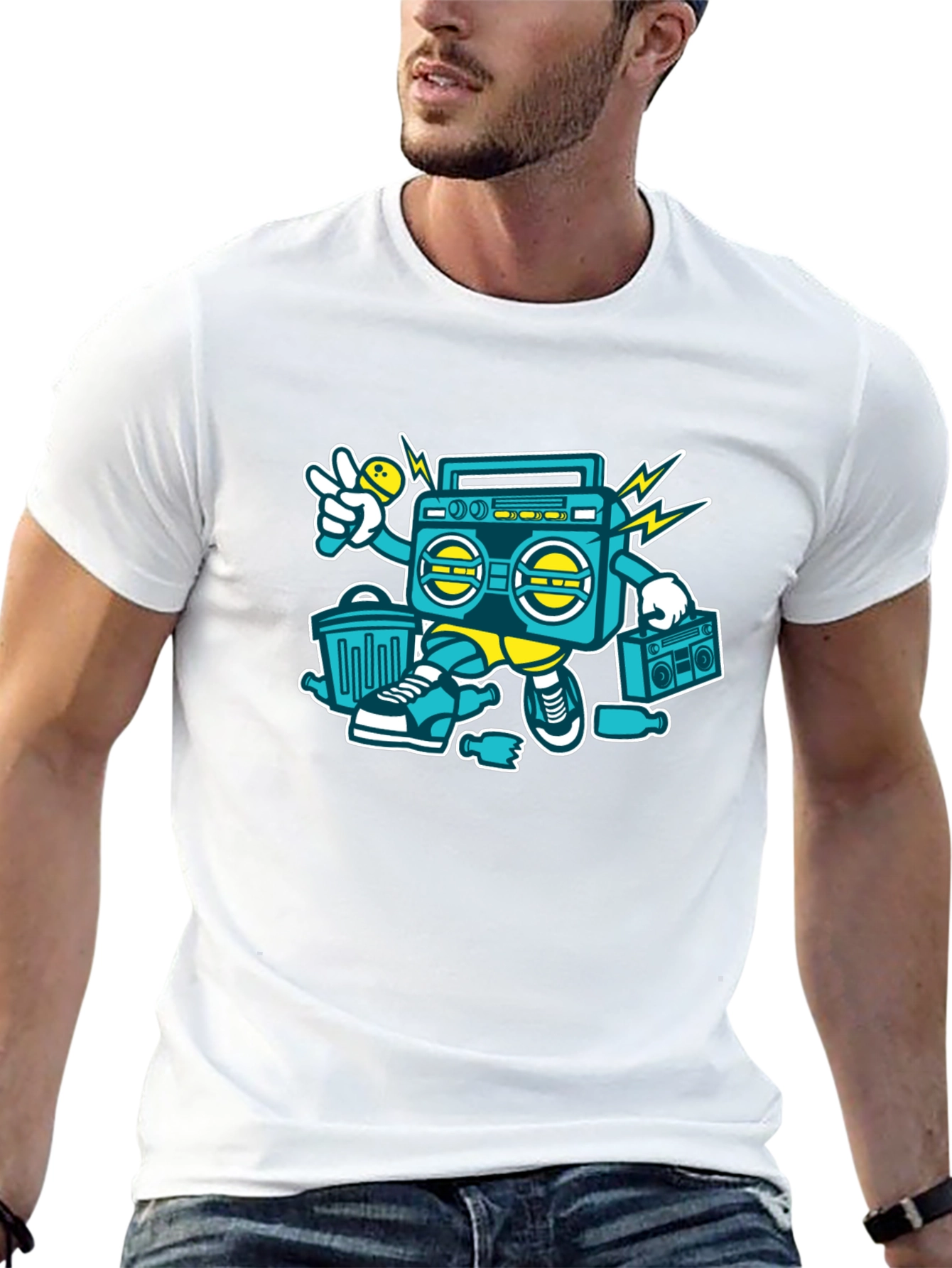 Retro Boombox Graphic Tee - Cool Hip Hop Style