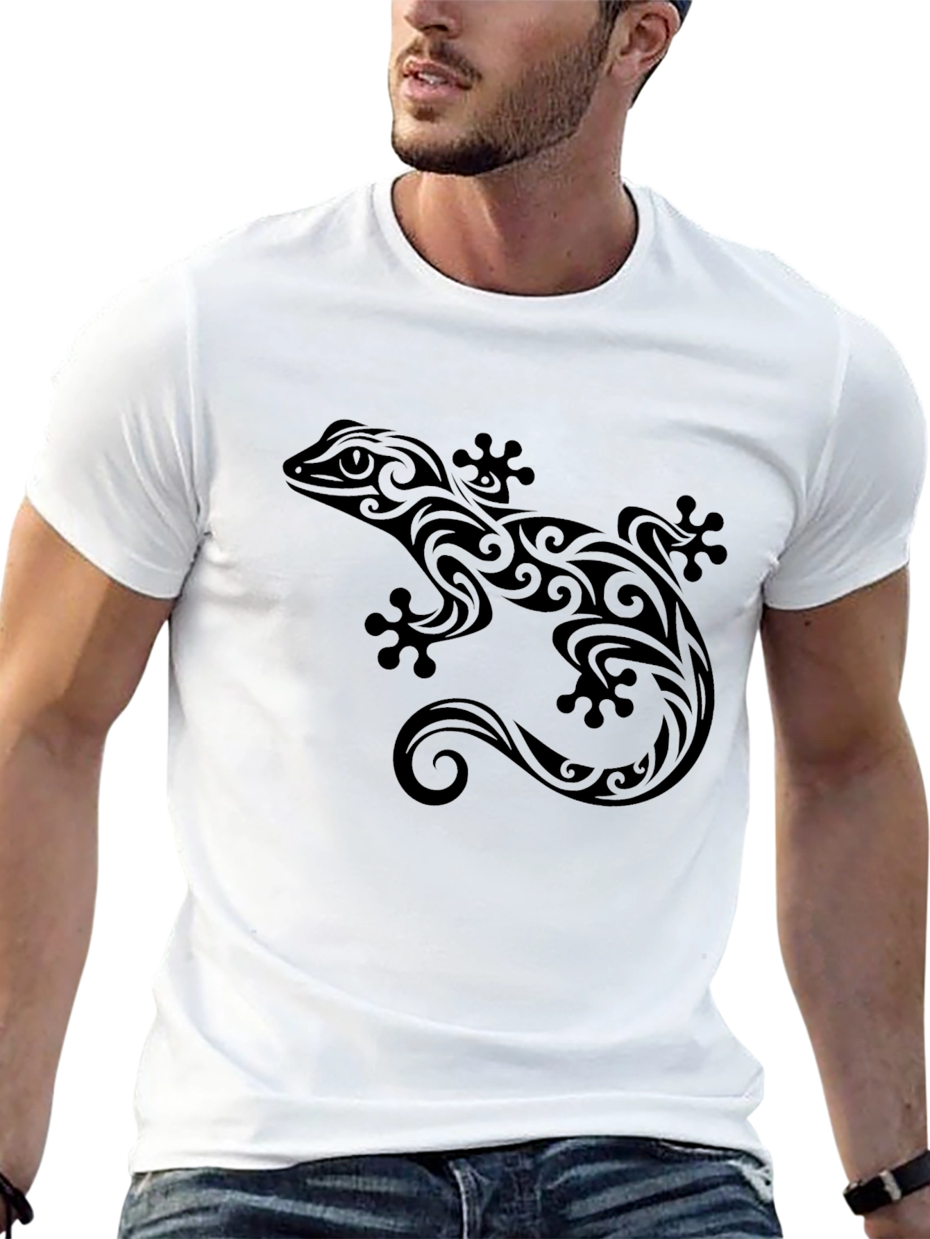 Tribal Gecko Graphic Tee - Stylish Black T-Shirt