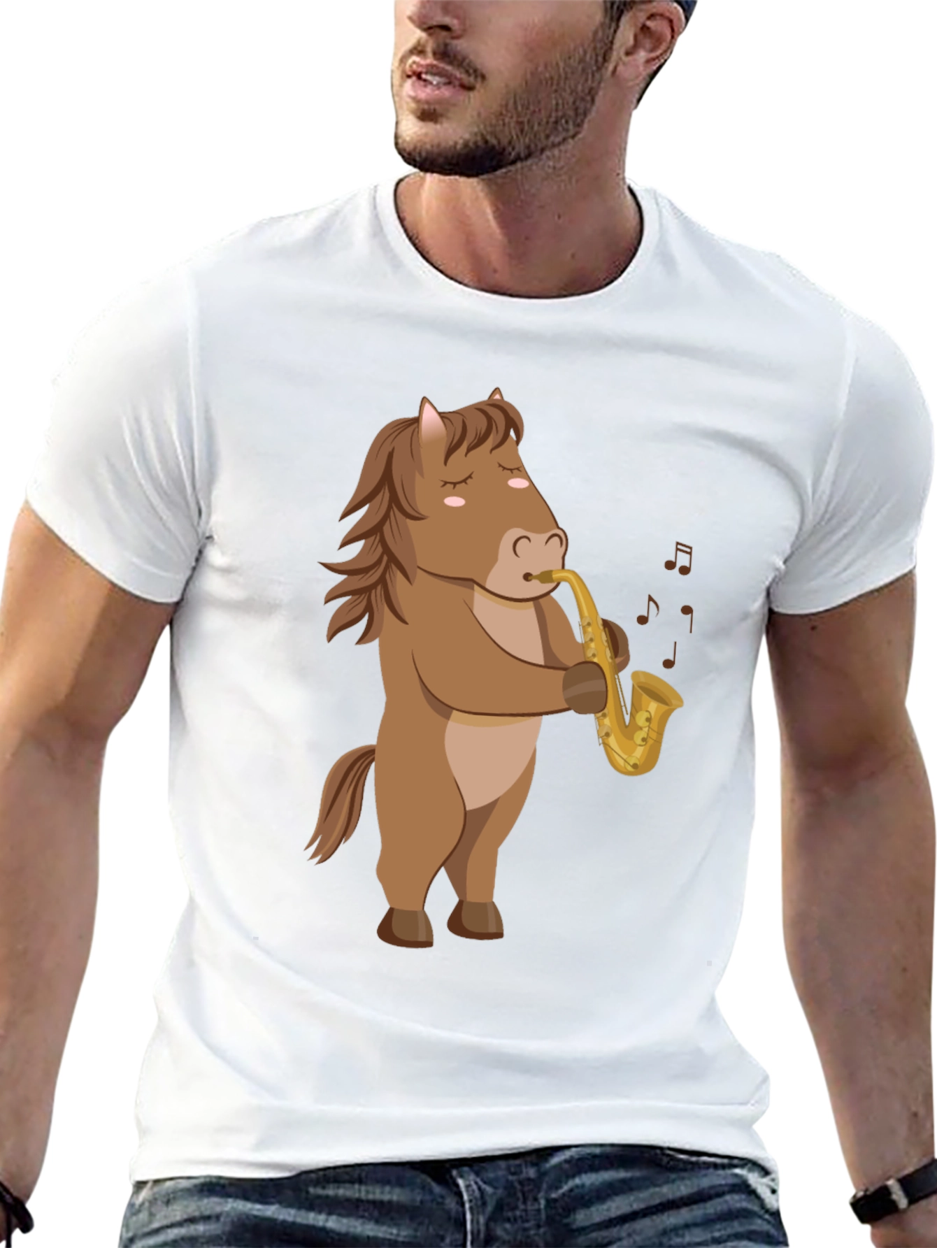 Horse Saxophone T-Shirt: Funny Cartoon Music Tee