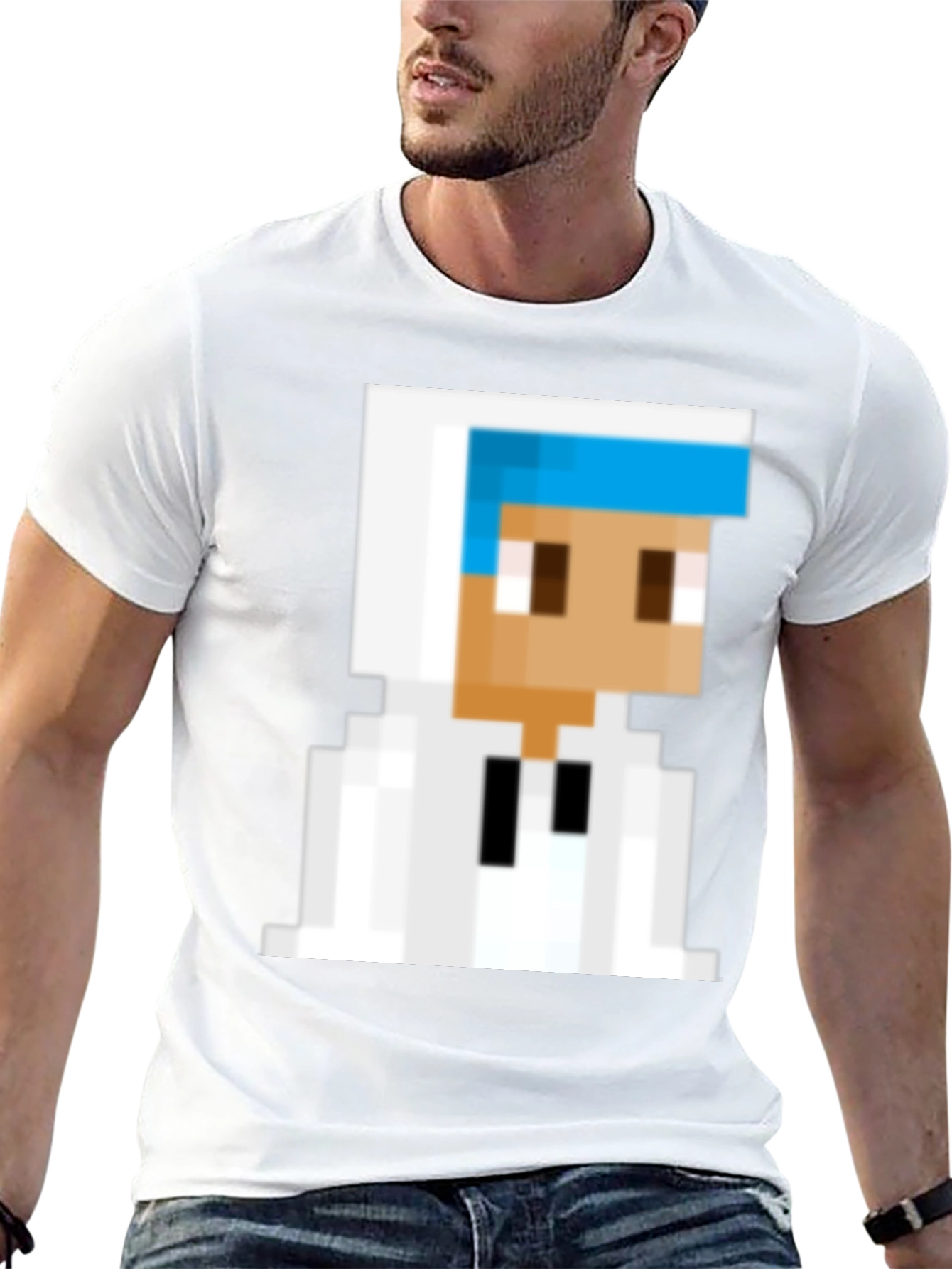 Pixelated Character Graphic Tee - Black Cotton Blend