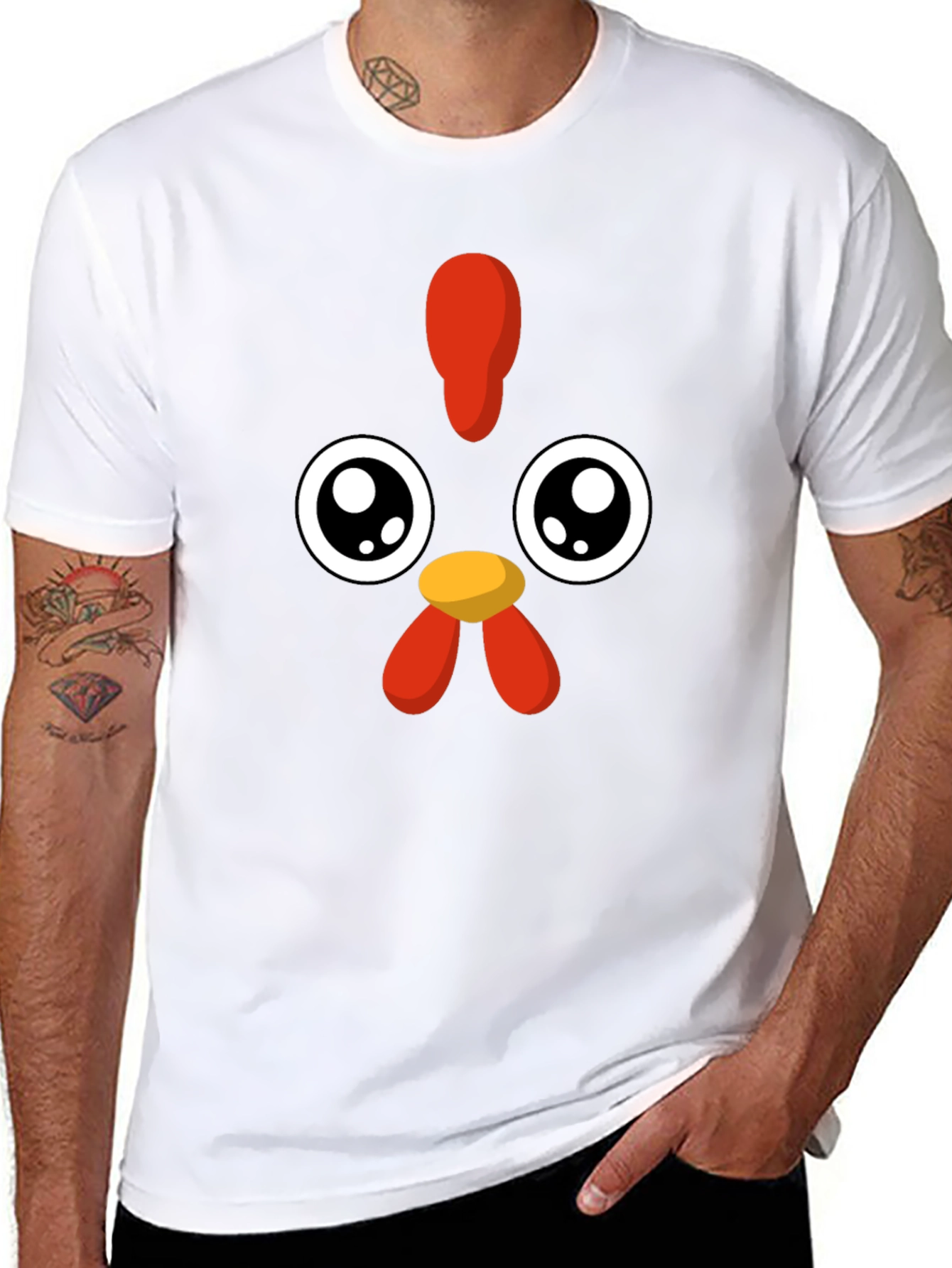 Cute Chicken Face Graphic Black T-Shirt
