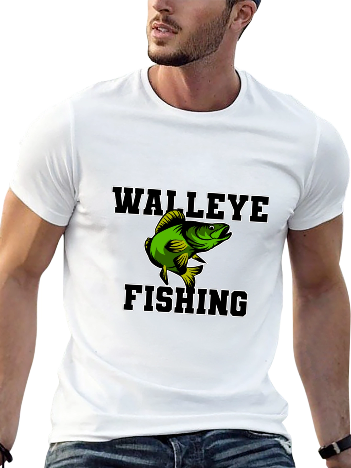 Walleye Fishing Graphic Tee - Black Cotton Blend Shirt