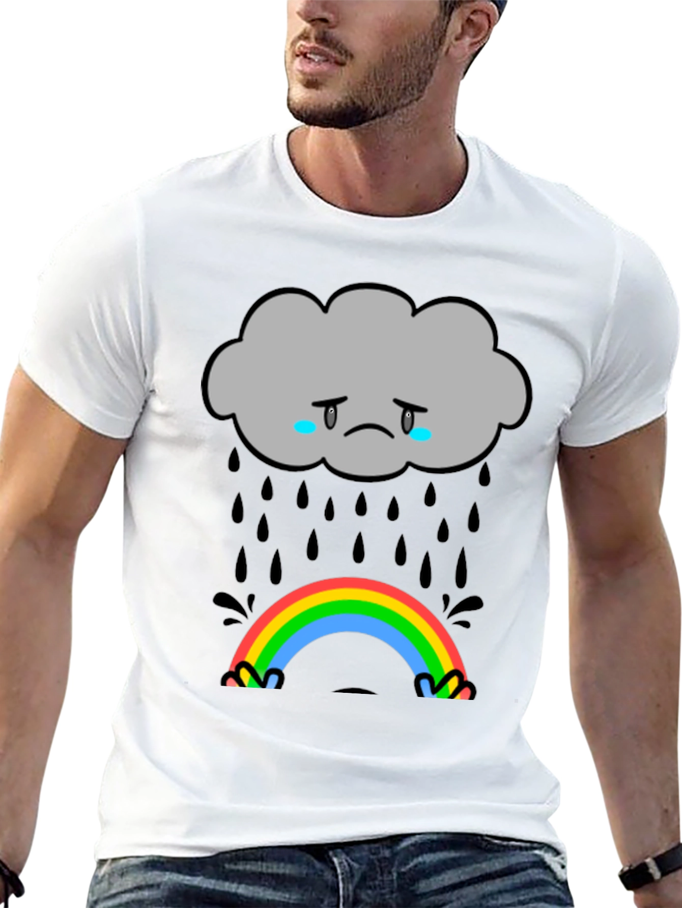 Sad Cloud Rainbow Graphic T-Shirt
