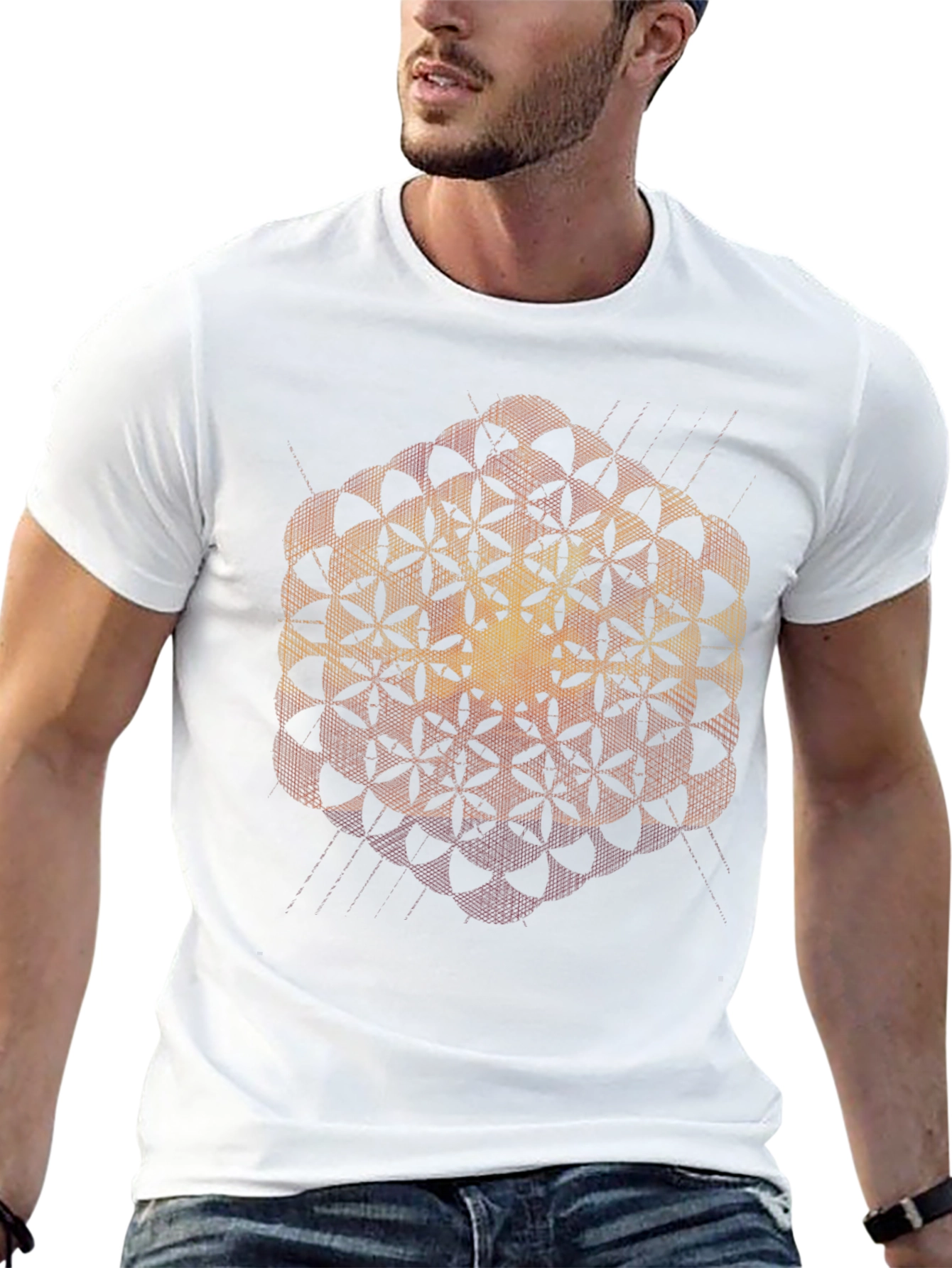 Geometric Flower of Life Black T-Shirt