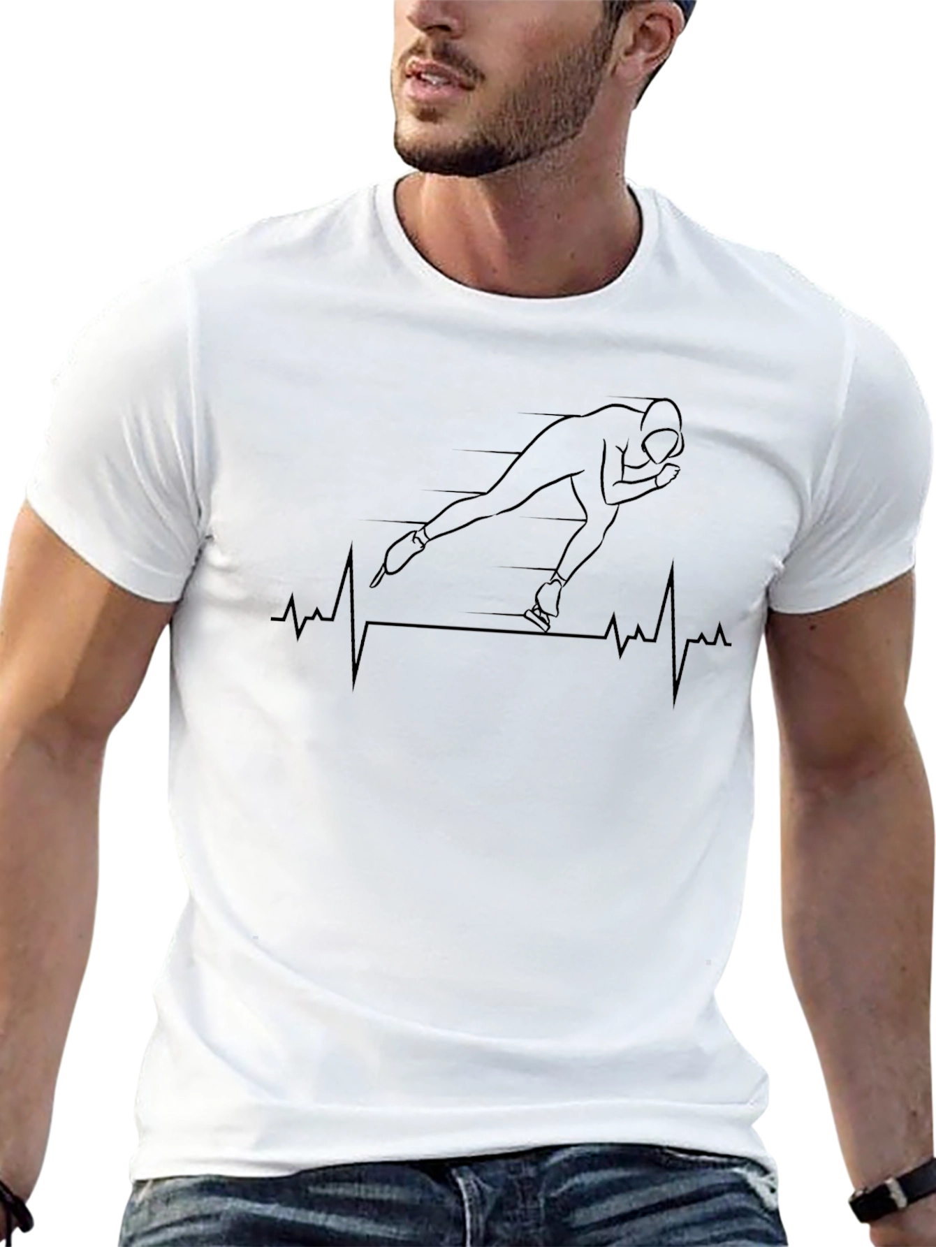 Speed Skating Heartbeat Black T-Shirt