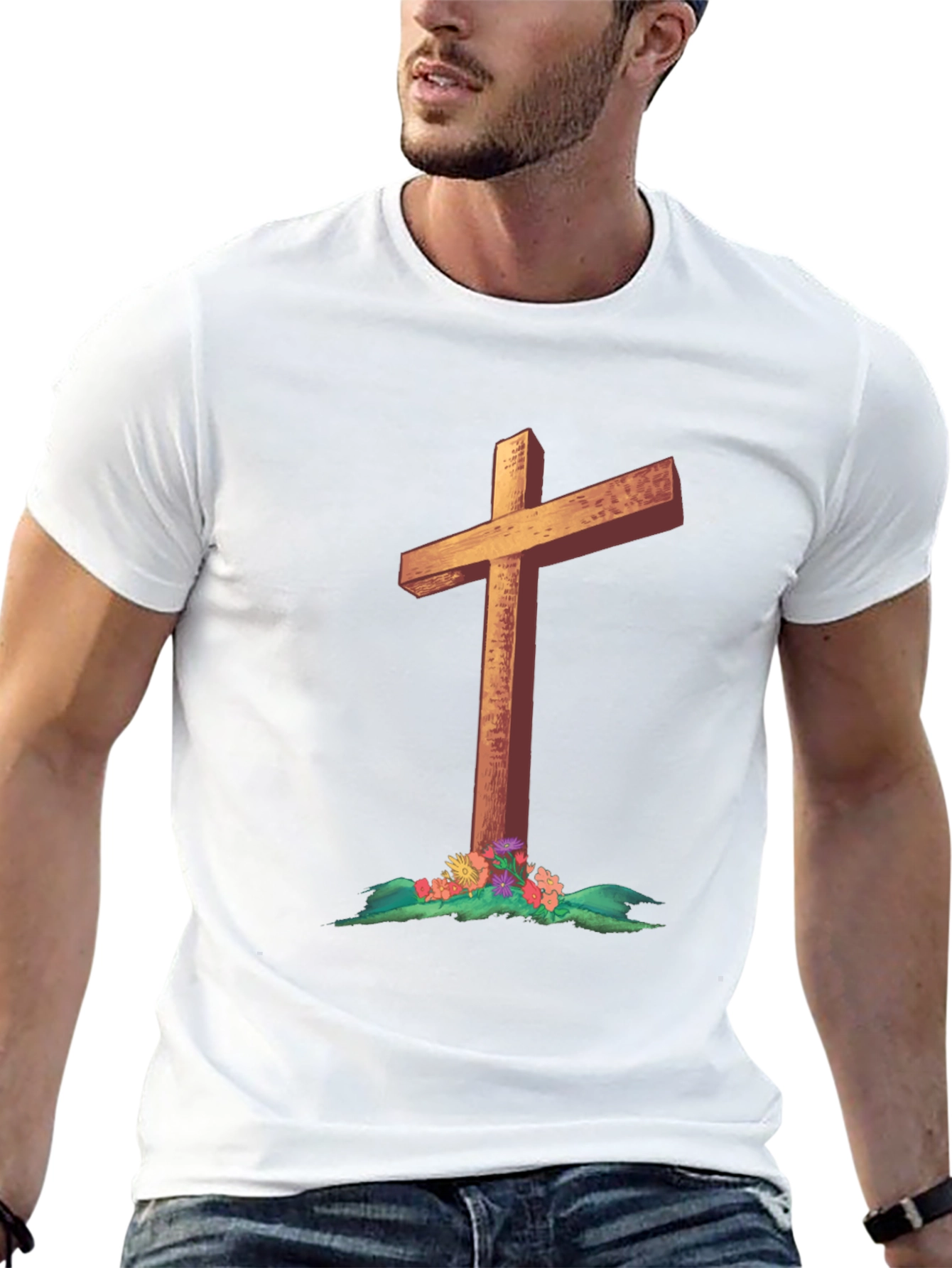 Cross and Flowers Graphic T-Shirt