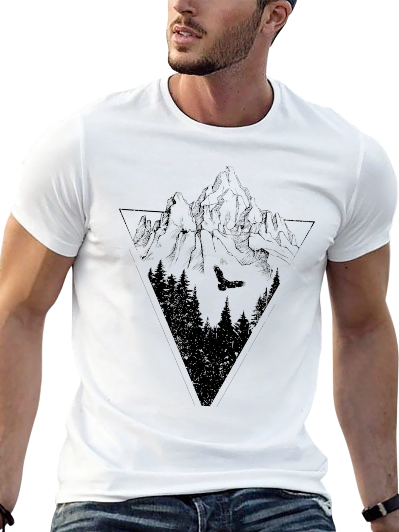 Mountain & Eagle Graphic Tee - Black Cotton Blend