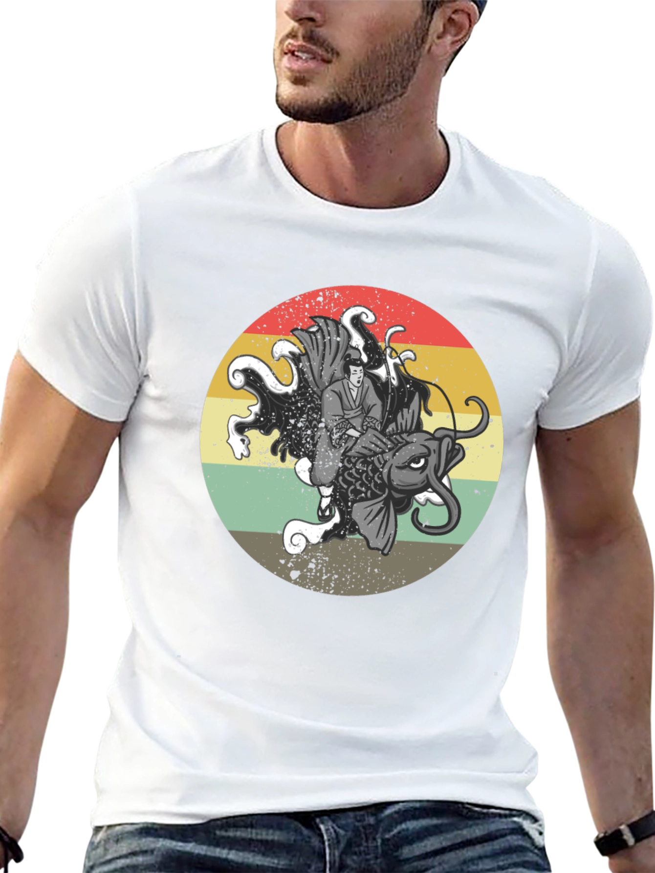 Koi Fish Samurai Graphic Tee - Retro Style T-Shirt