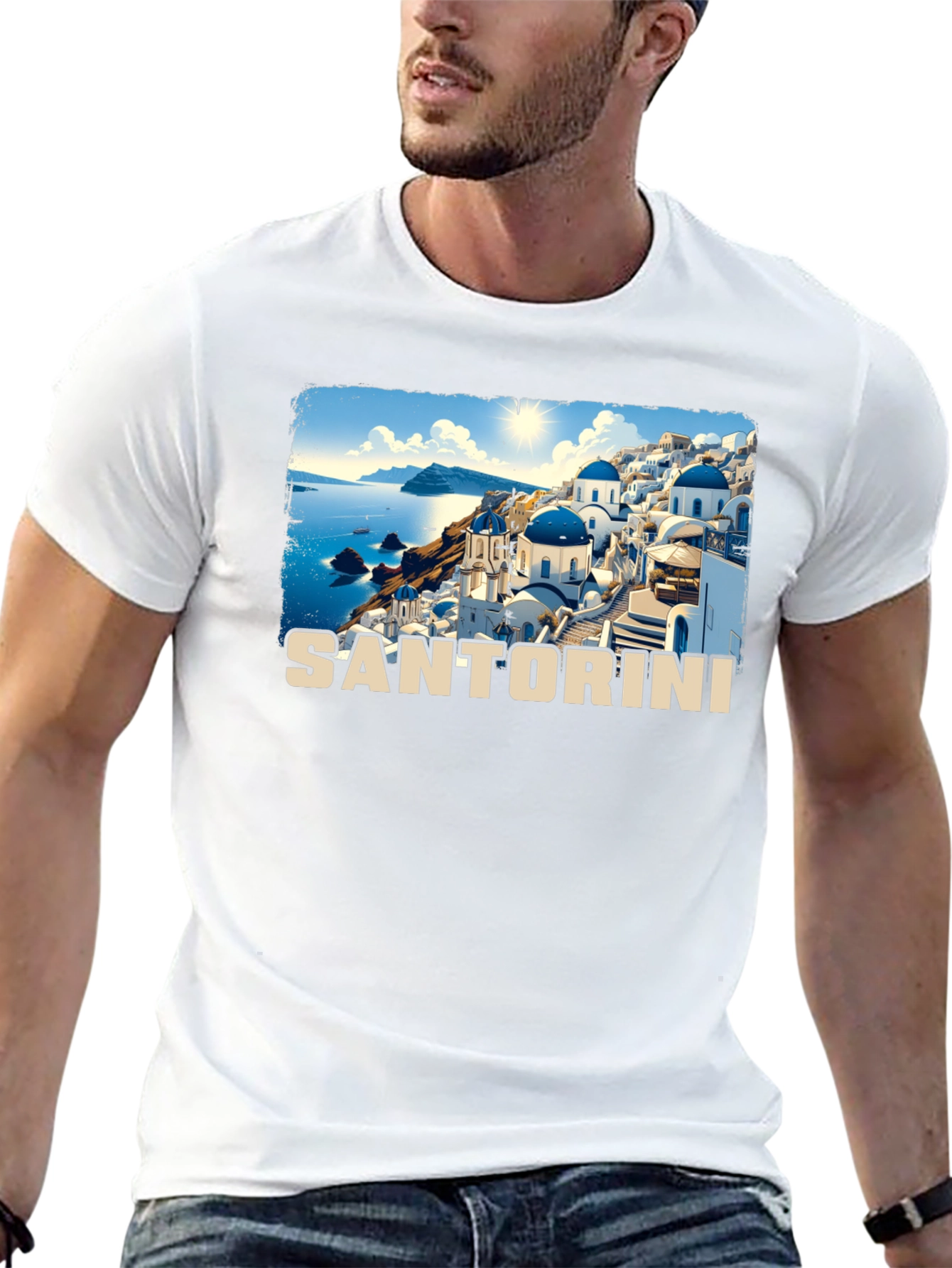 Santorini Greece Travel T-Shirt - Black