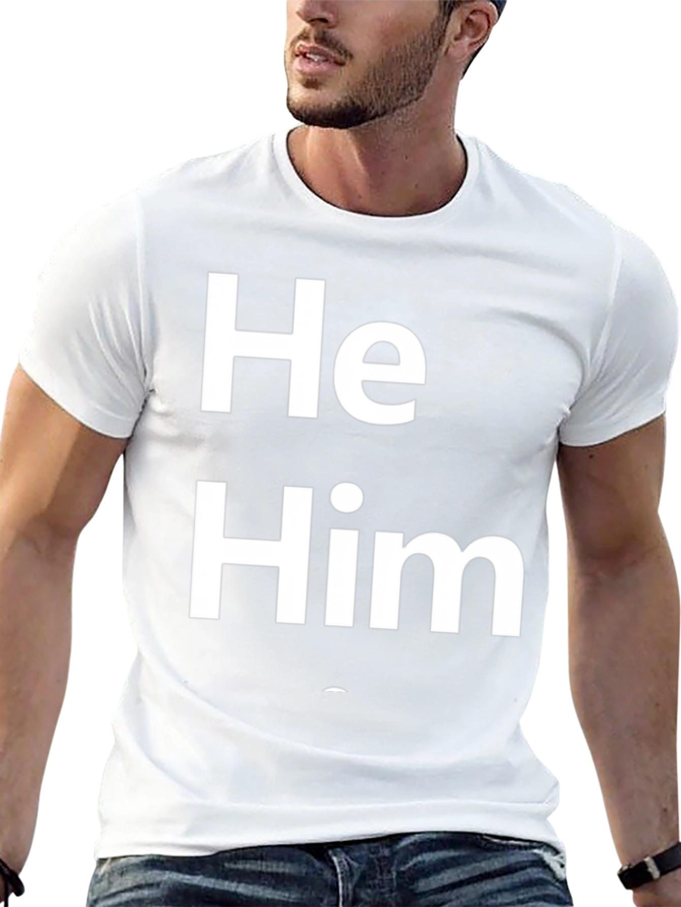 He Him Pronoun T-Shirt - Black Cotton Casual Wear