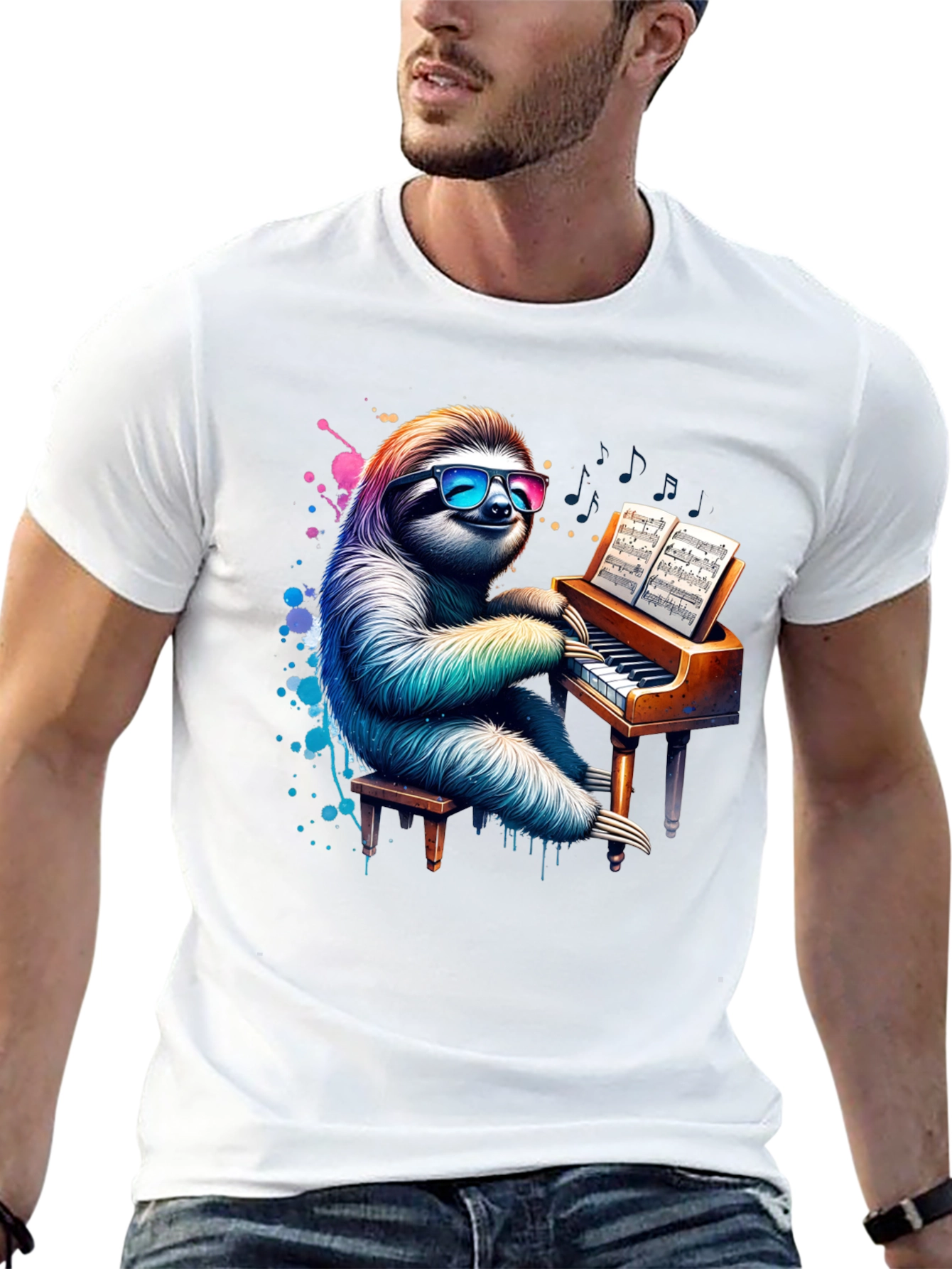Sloth Pianist Graphic T-Shirt - Cool & Unique Design