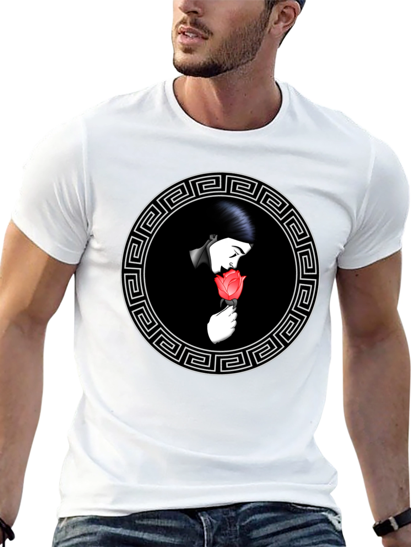 Rose Circle Graphic Tee - Stylish Black T-Shirt