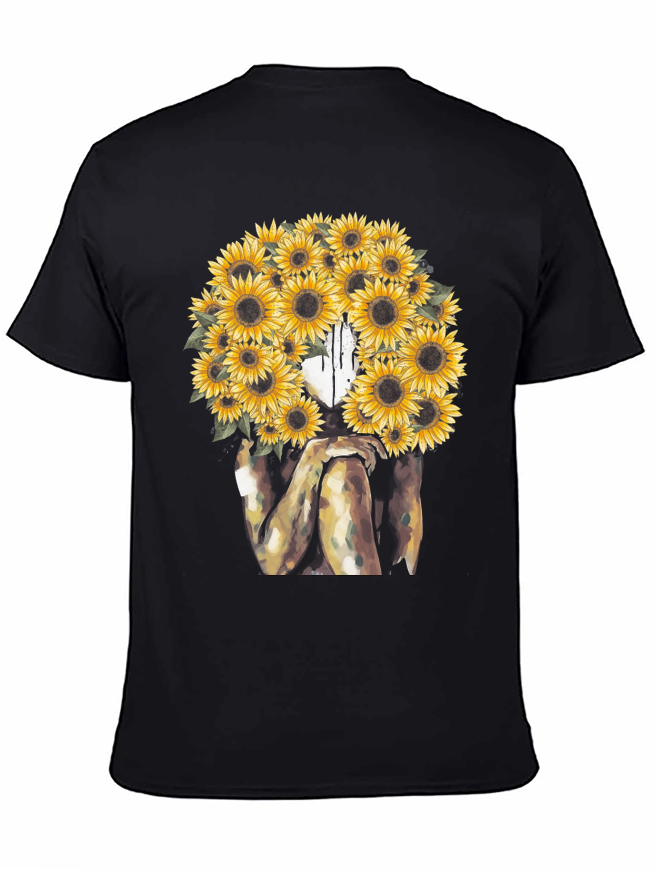 Sunflower Woman Graphic T-Shirt - Artistic Black Tee