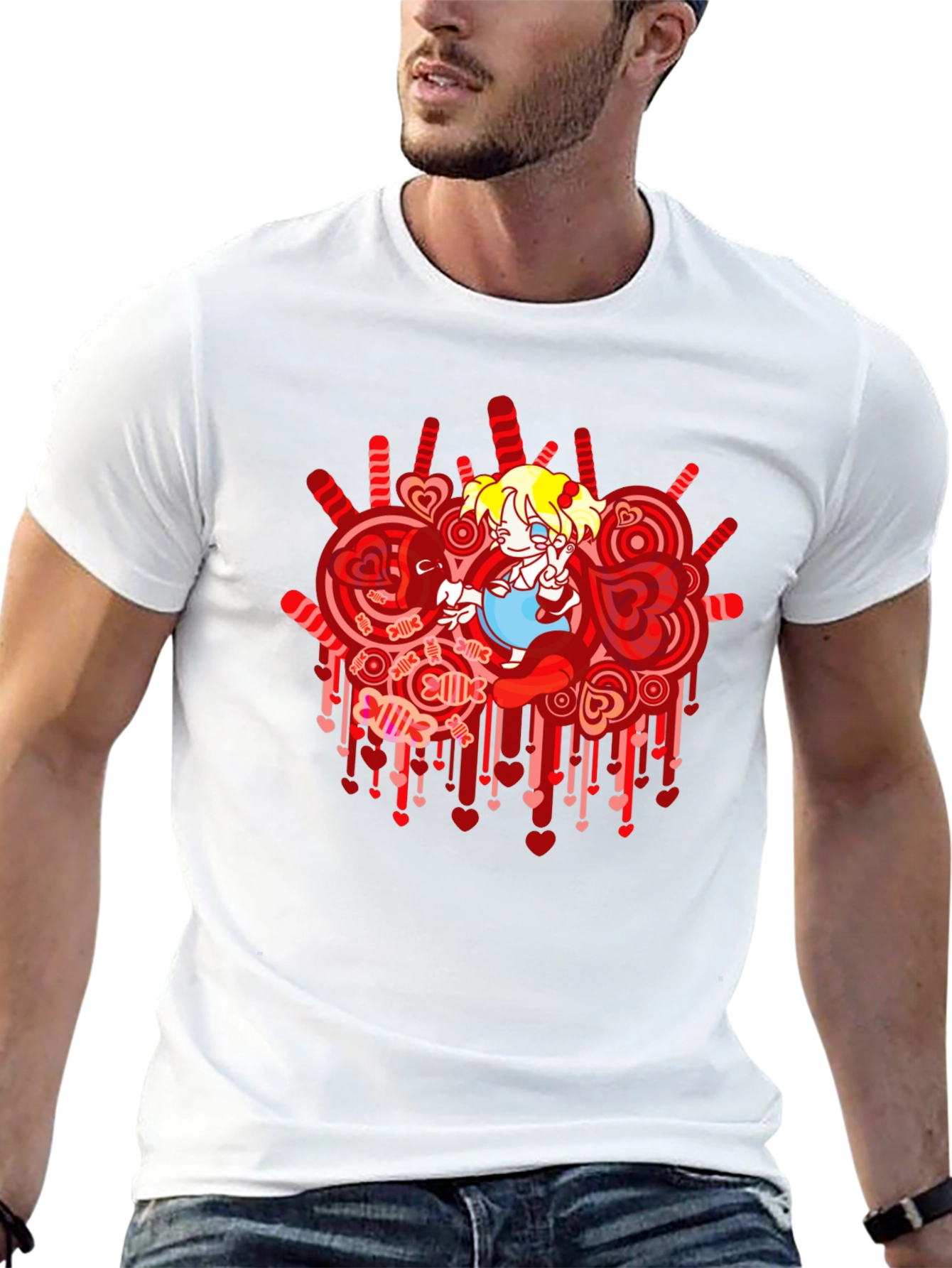 Anime Girl Heart Lollipop Black Graphic Tee