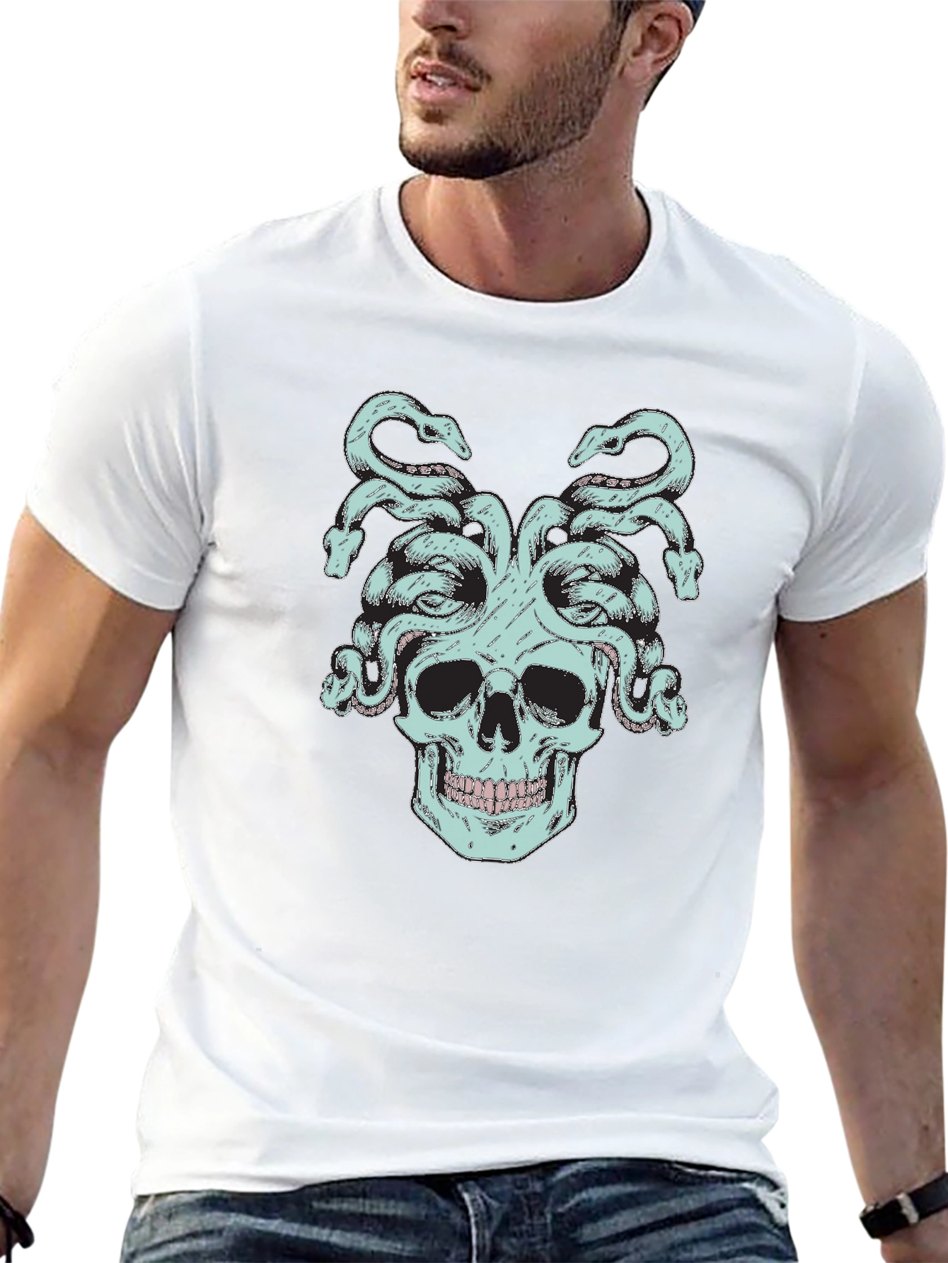Medusa Skull Graphic Tee - Black Cotton
