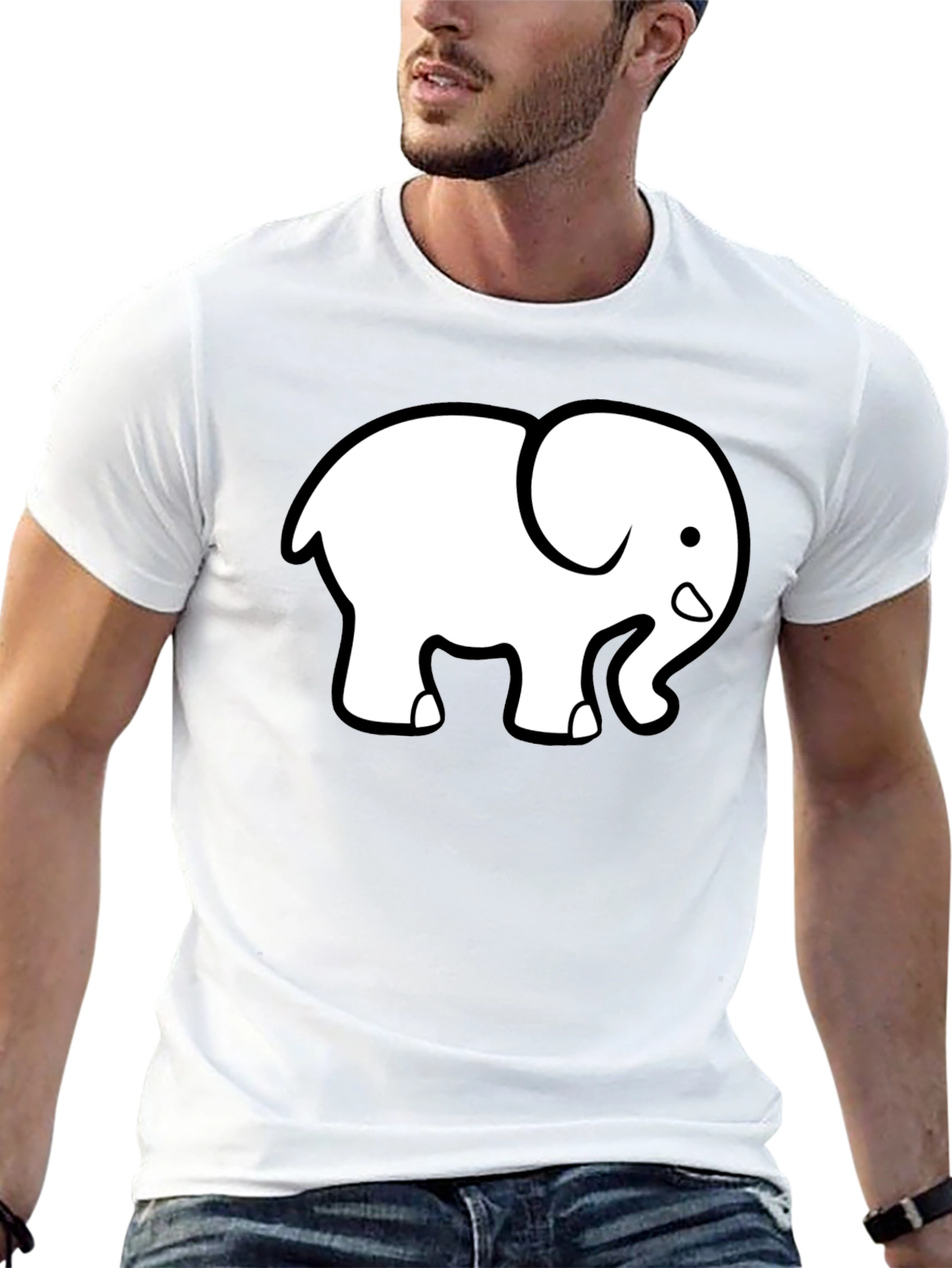 Cute Elephant Graphic Tee - Black Cotton T-Shirt