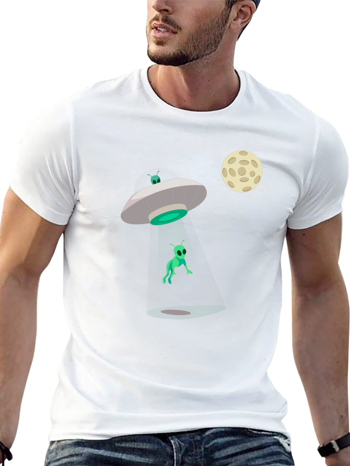Alien Abduction Graphic T-Shirt - Black Cotton Tee