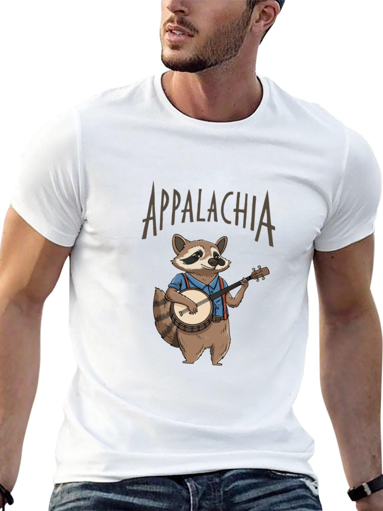 Appalachia Raccoon Banjo T-Shirt - Black Cotton Tee
