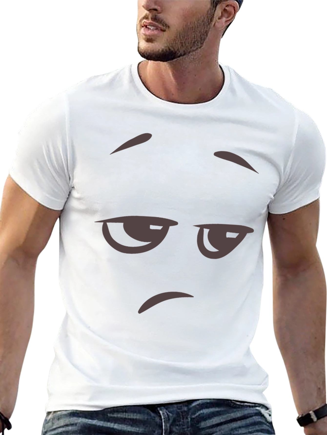 Mens Black T-Shirt with Grumpy Face Graphic