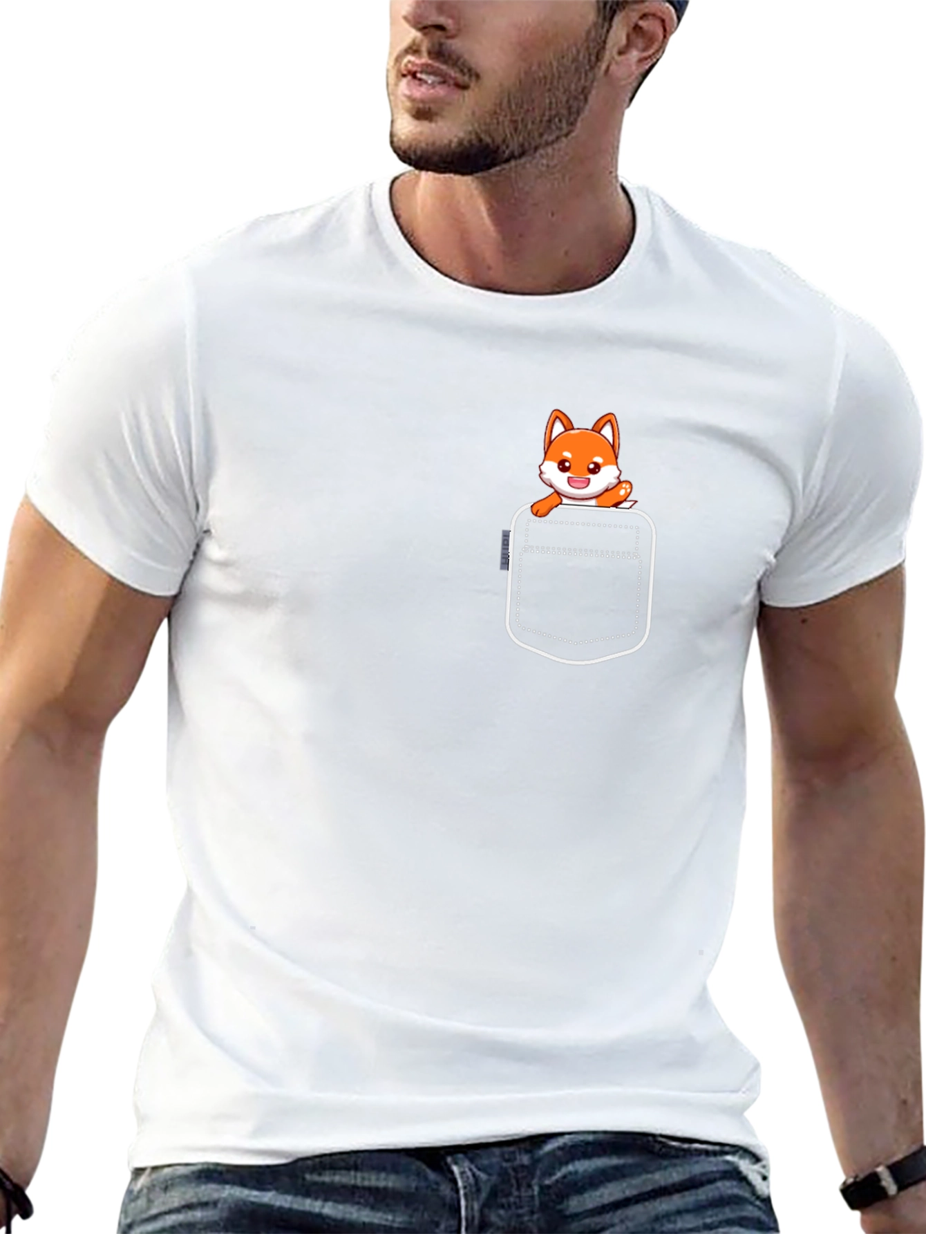 Cute Fox Pocket T-Shirt - Unisex Black Tee