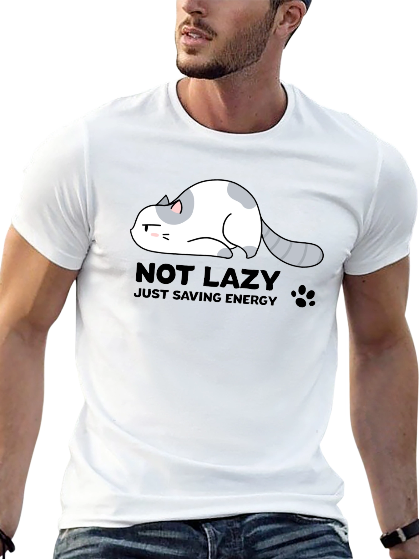 Not Lazy Just Saving Energy Cat Graphic T-Shirt