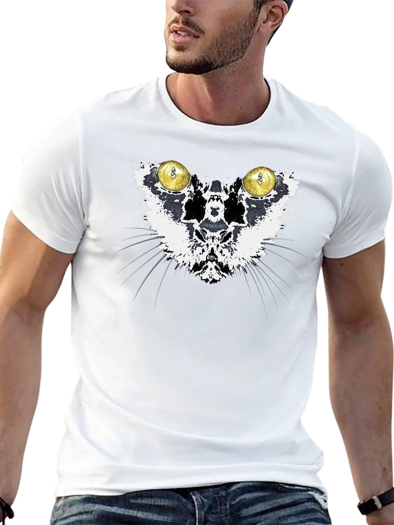 Black Cat Eyes Graphic Print Crewneck T-Shirt