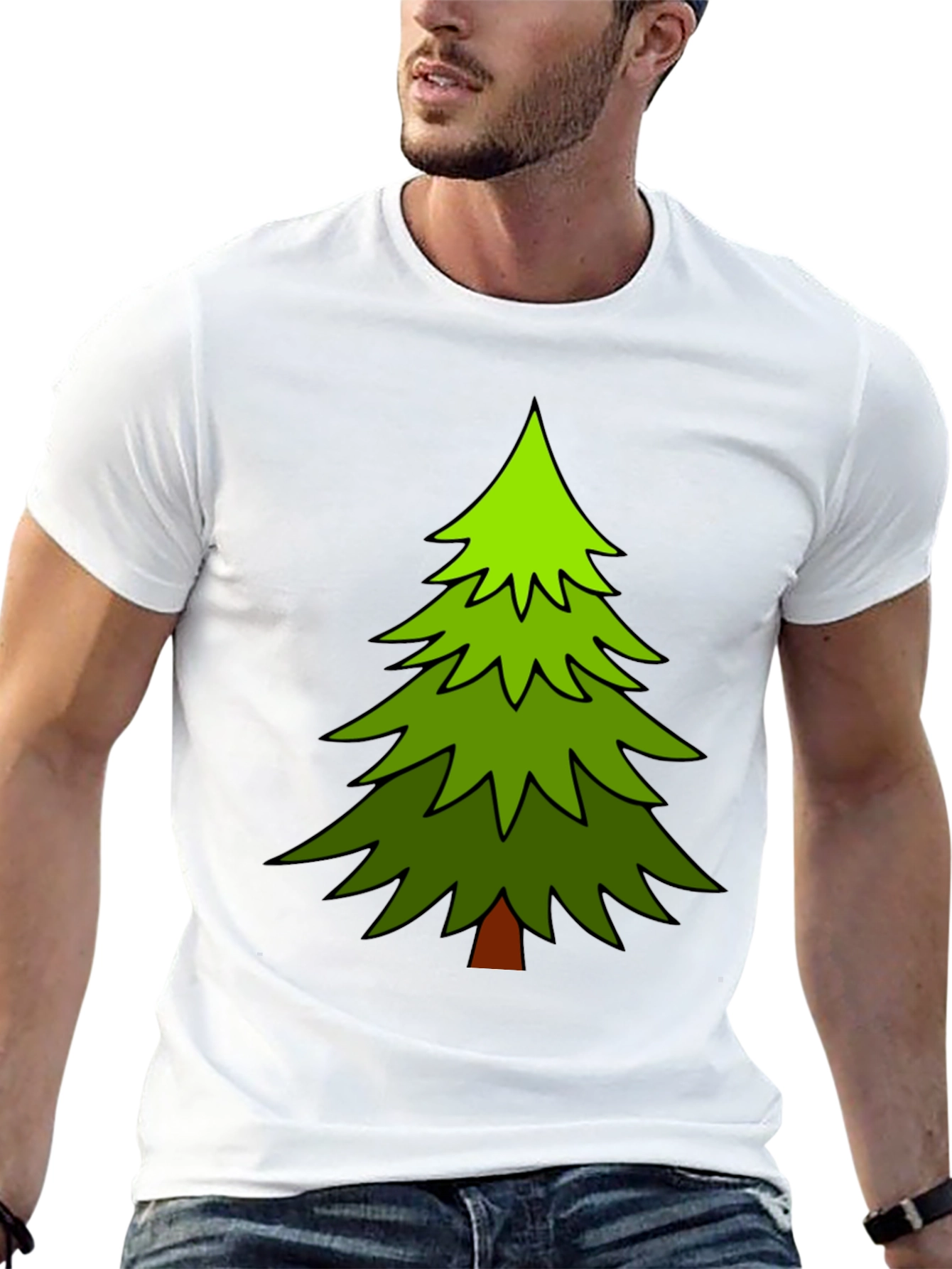 Festive Christmas Tree Graphic Tee - Black