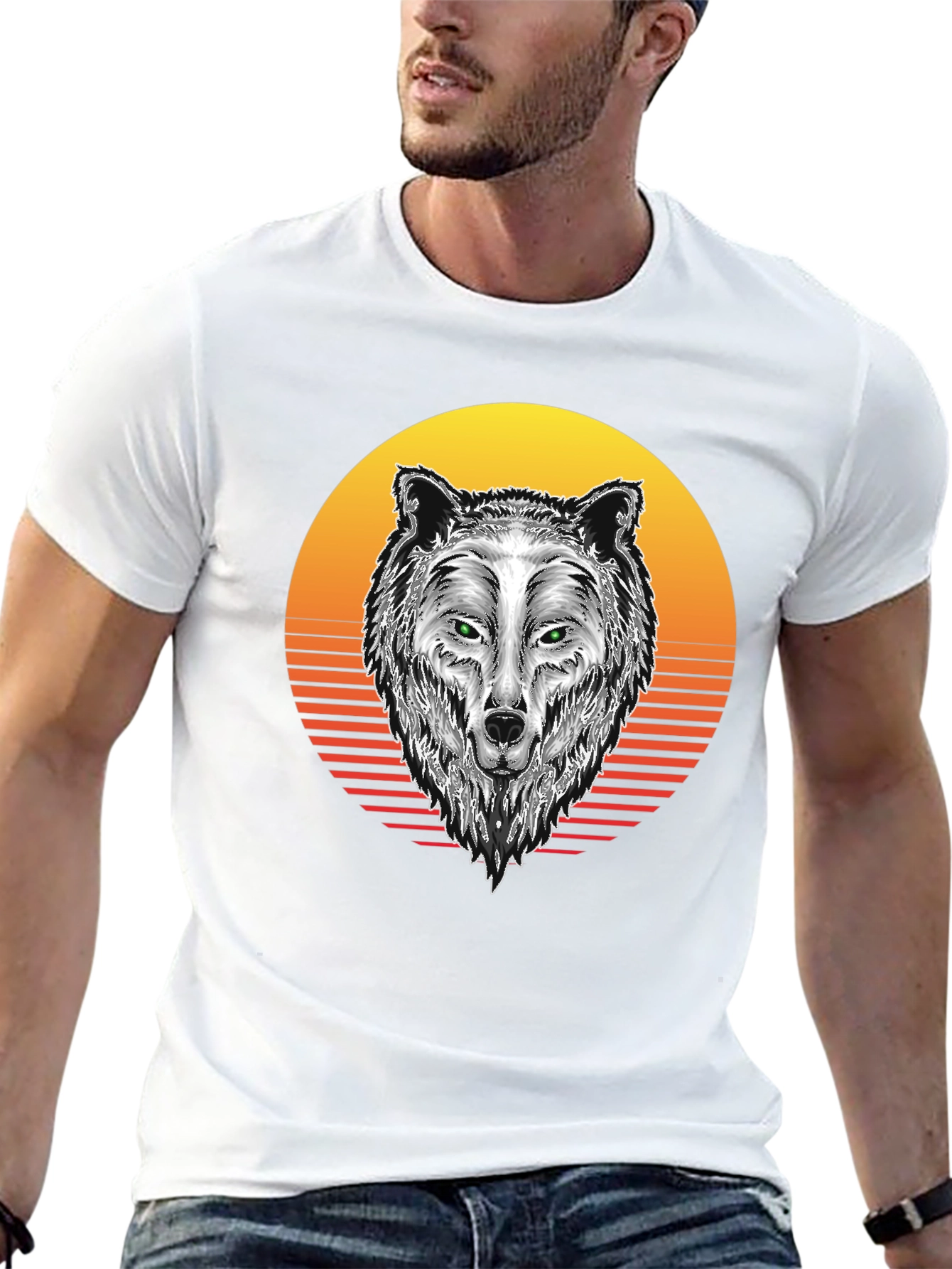 Wolf Sunset Graphic Tee - Black Cotton Blend T-Shirt