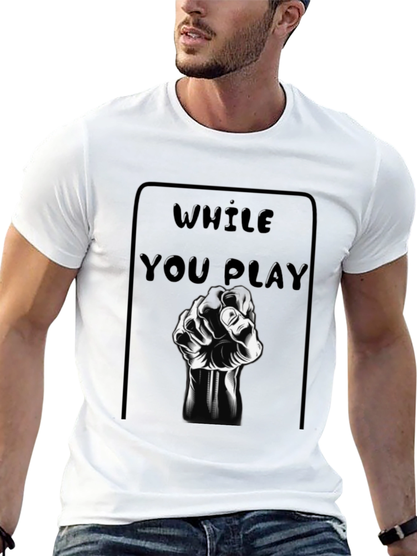 While You Play Black T-Shirt - Gaming Hand Design