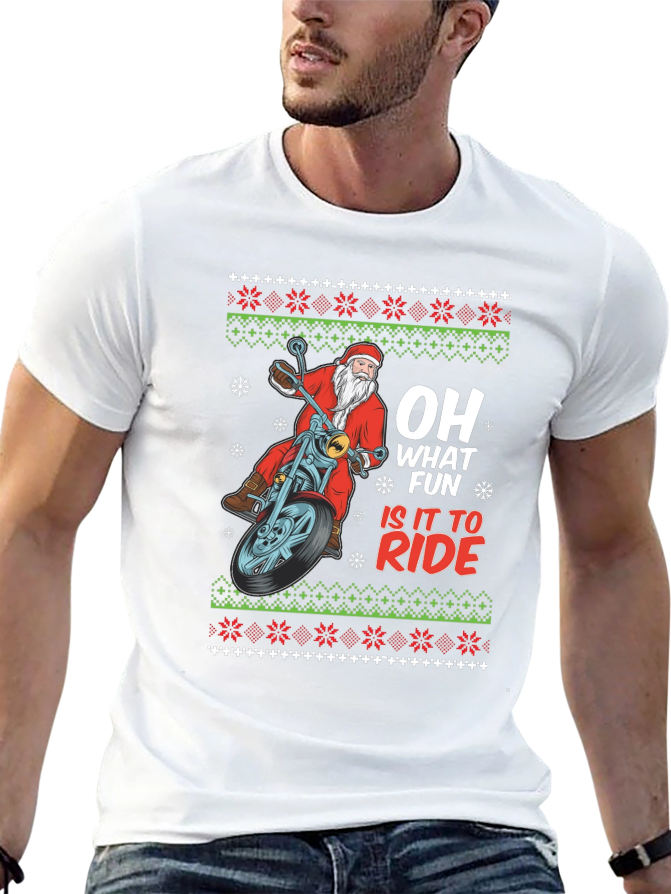 Santa Motorcycle Ugly Christmas T-Shirt