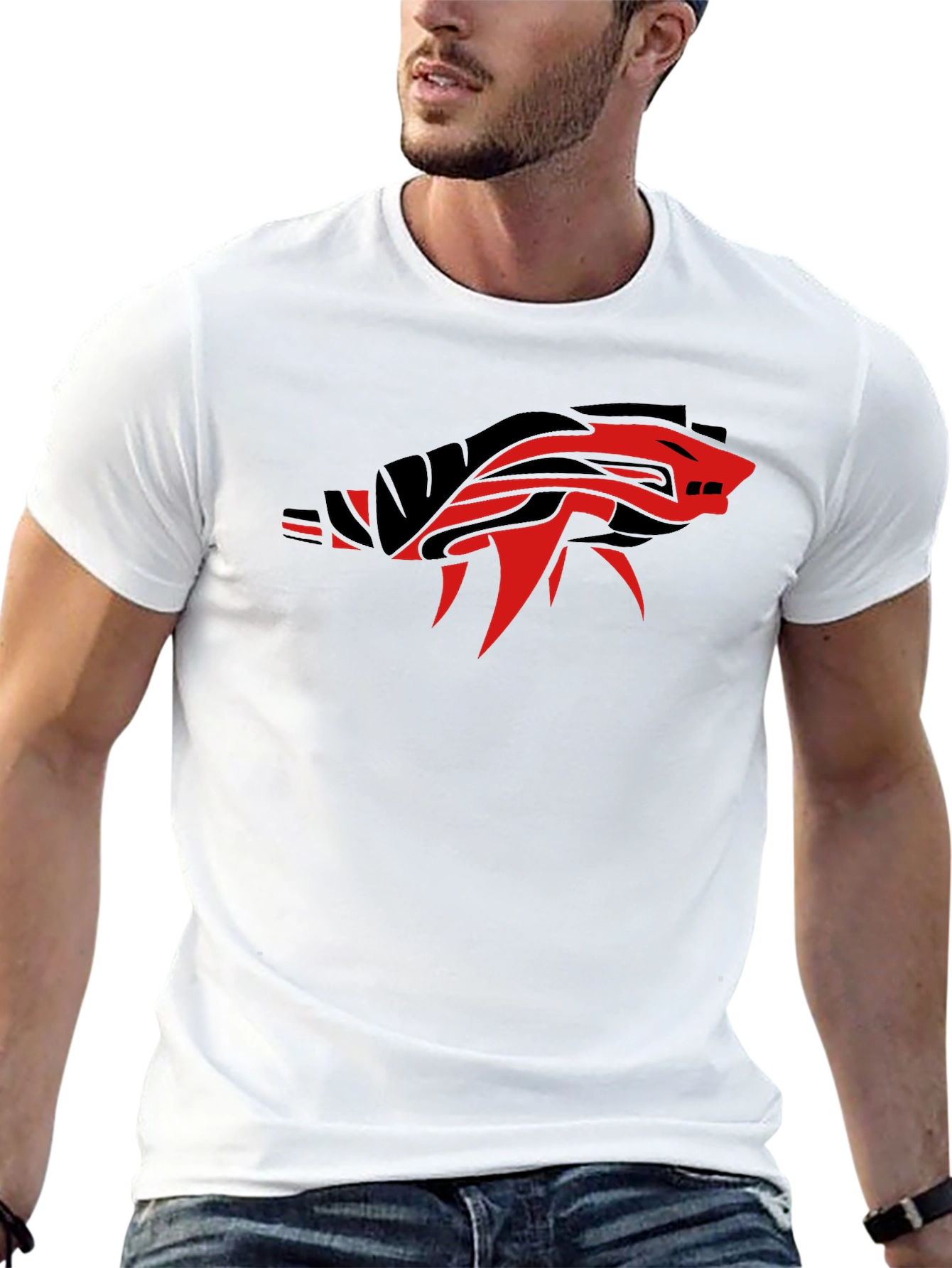 Black T-Shirt with Tribal Animal Graphic